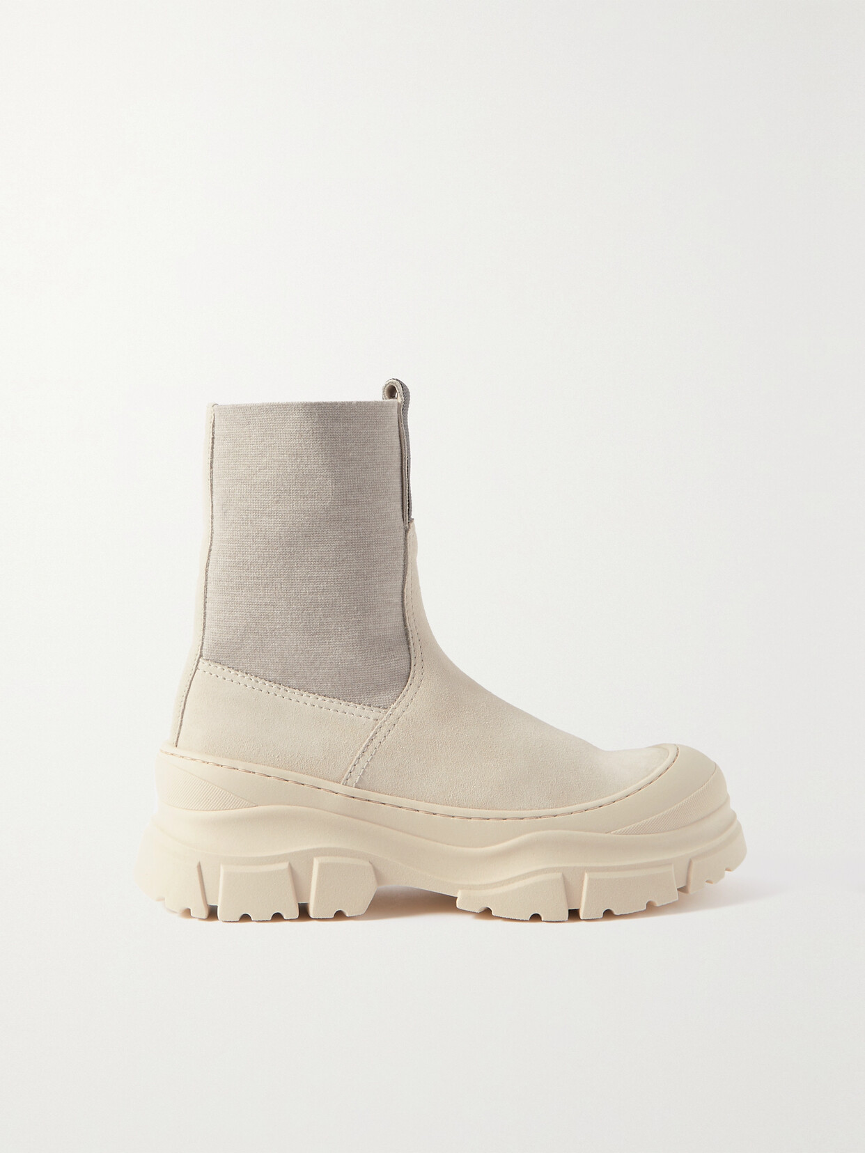 Brunello Cucinelli Bead-embellished Suede And Stretch-knit Chelsea Boots In Neutrals