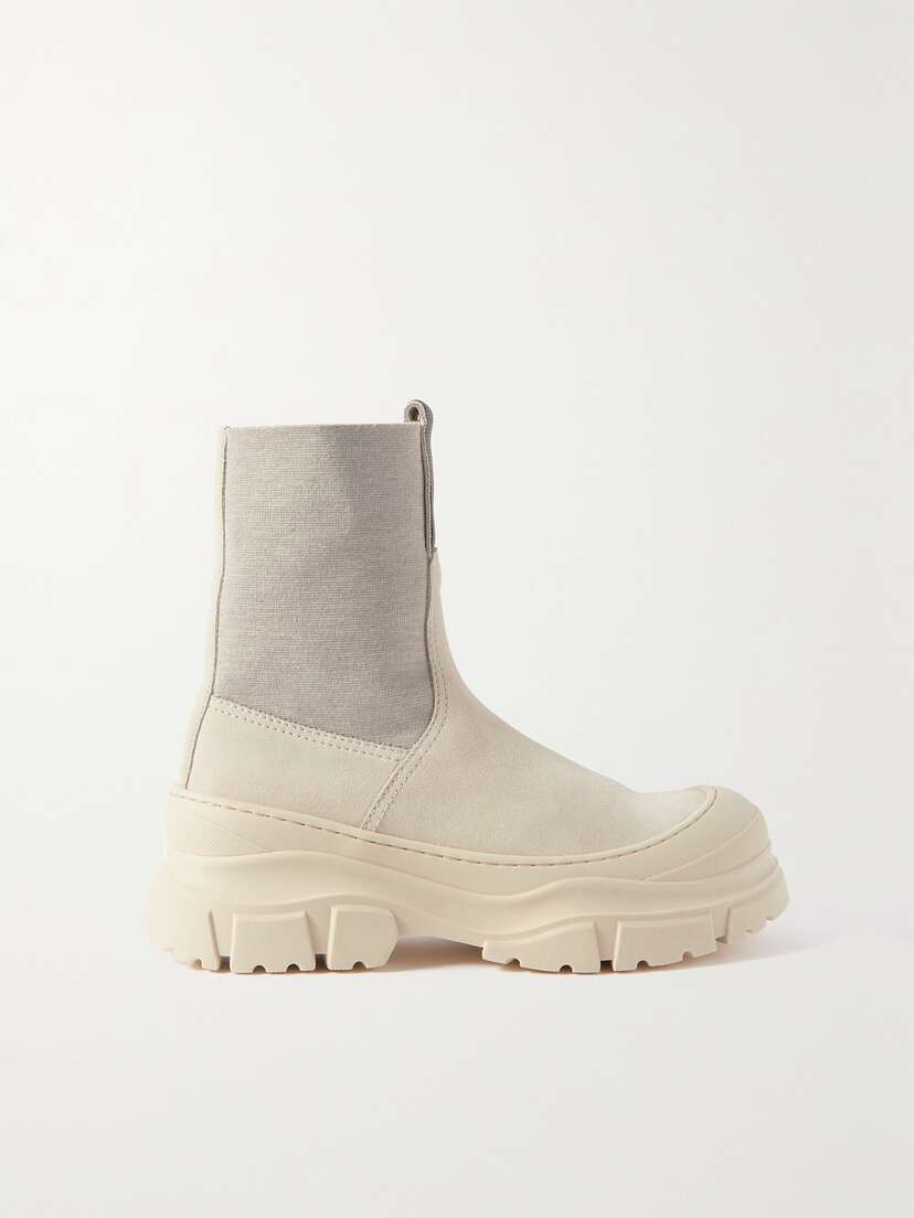 Brunello Cucinelli Bead-embellished Suede And Stretch-knit Chelsea Boots