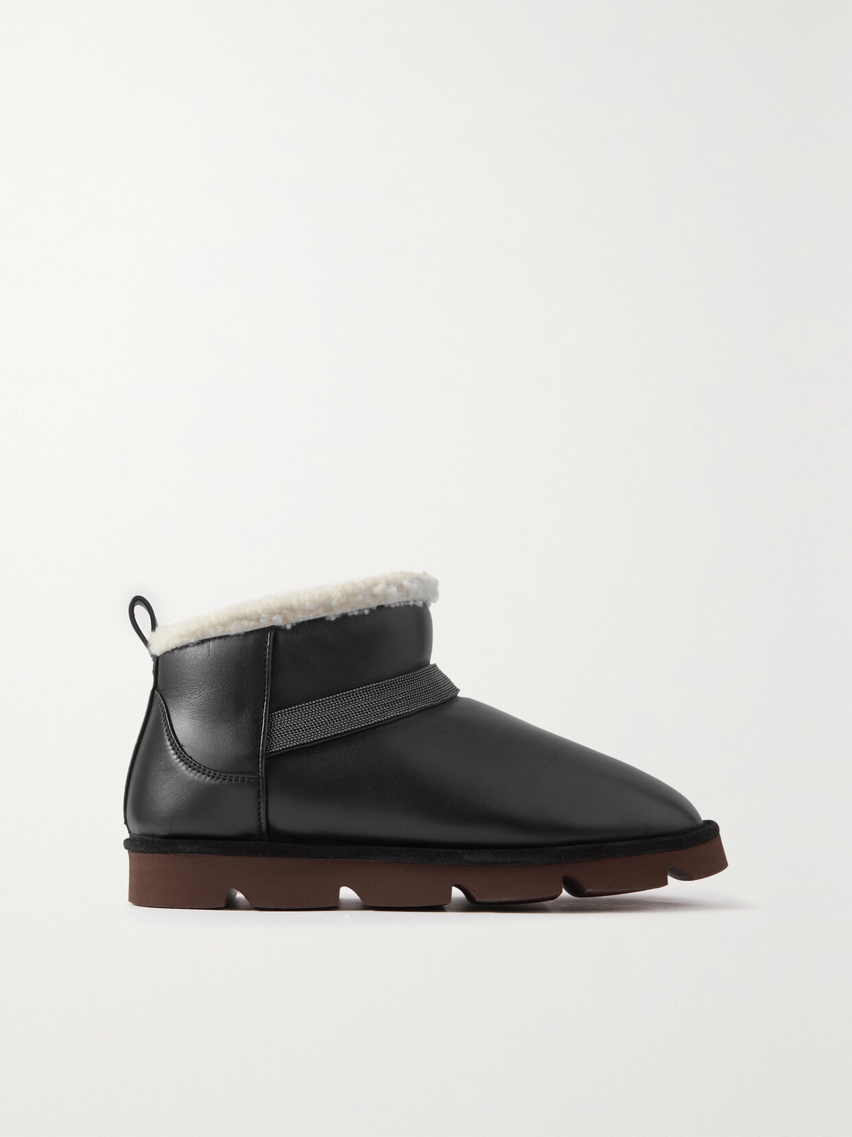 Brunello Cucinelli - Shearling-lined Bead-embellished Leather Boots - Black