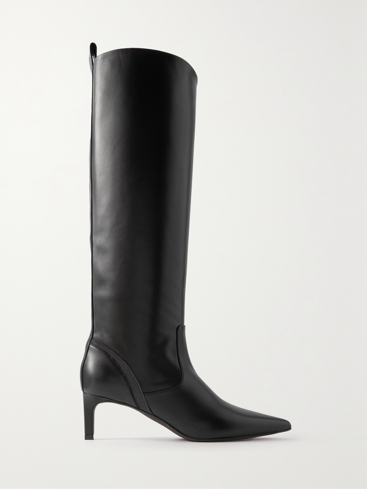 Brunello Cucinelli Bead-embellished Leather Knee Boots - Black