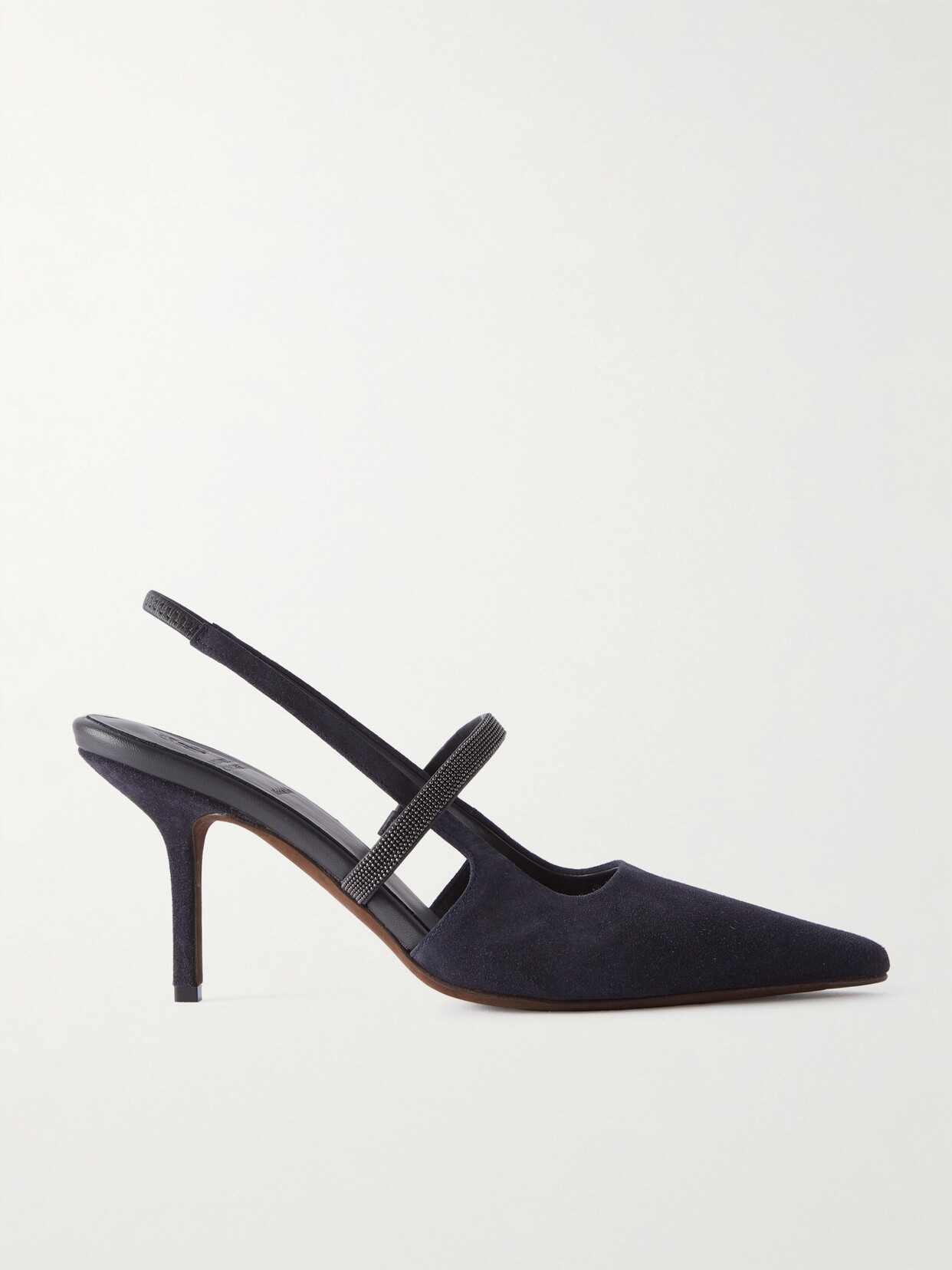 Brunello Cucinelli Bead-embellished Suede Slingback Pumps In Blue