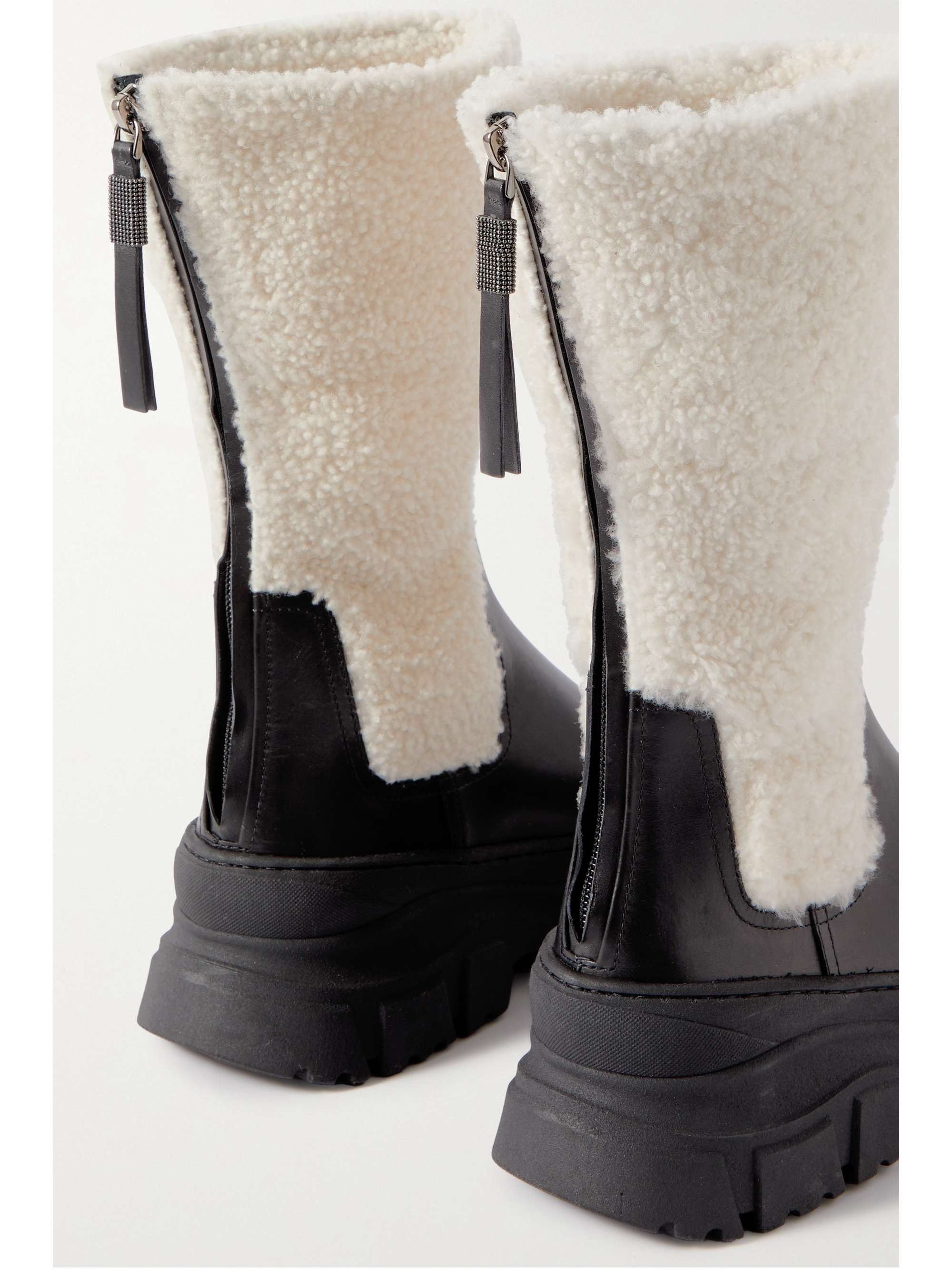 BRUNELLO CUCINELLI Shearling and leather ankle boots | NET-A-PORTER