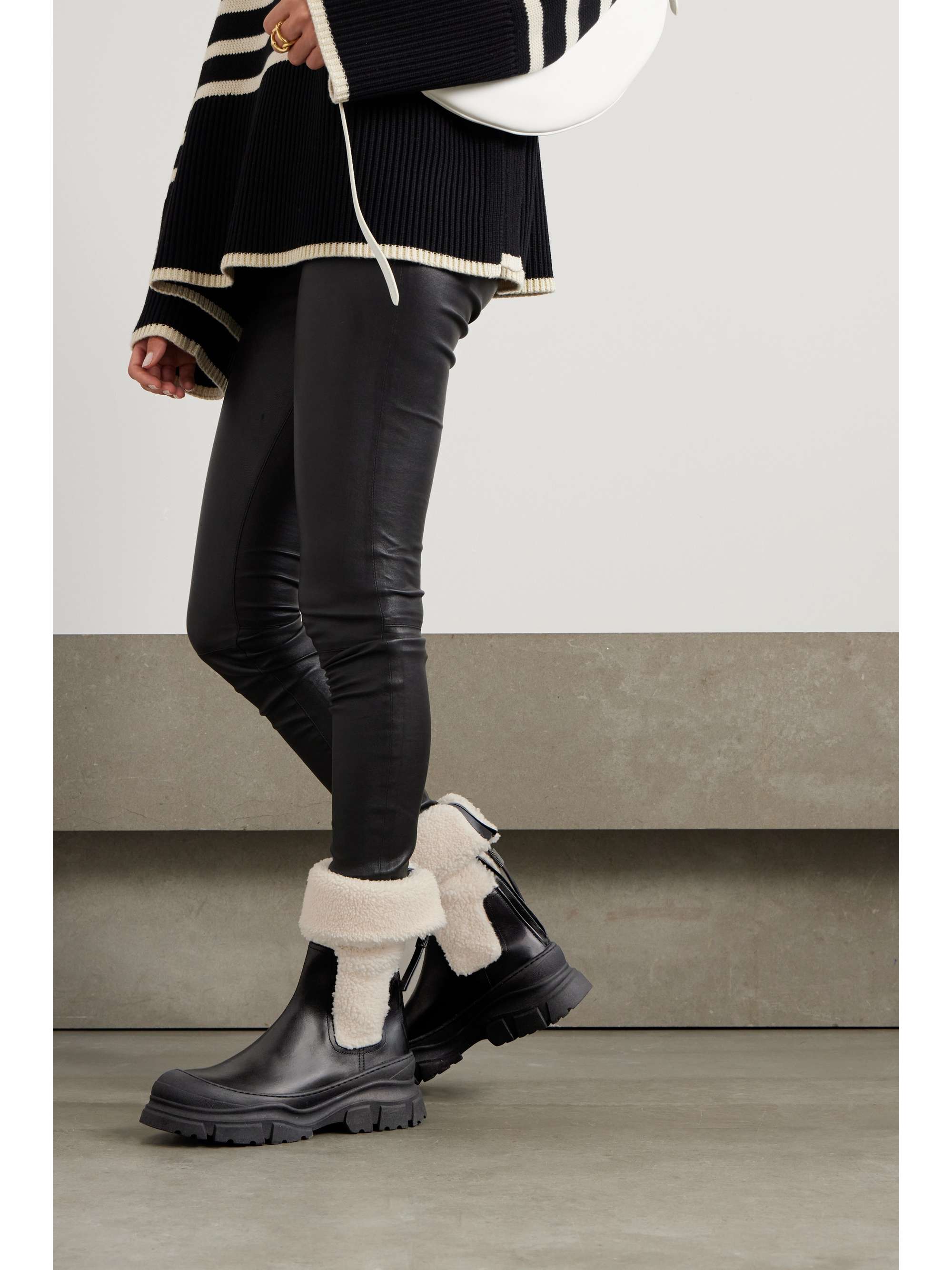 BRUNELLO CUCINELLI Shearling and leather ankle boots | NET-A-PORTER