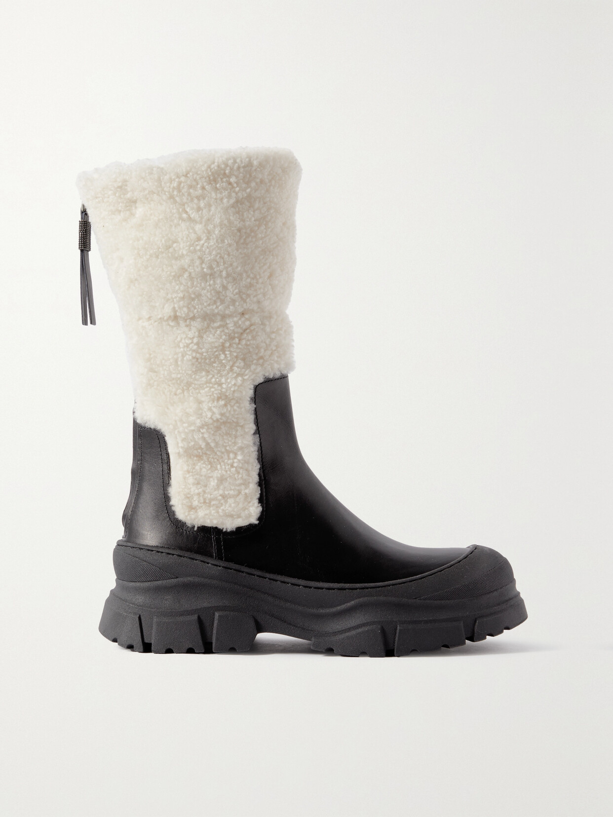 Brunello Cucinelli Shearling And Leather Ankle Boots In Multicolor