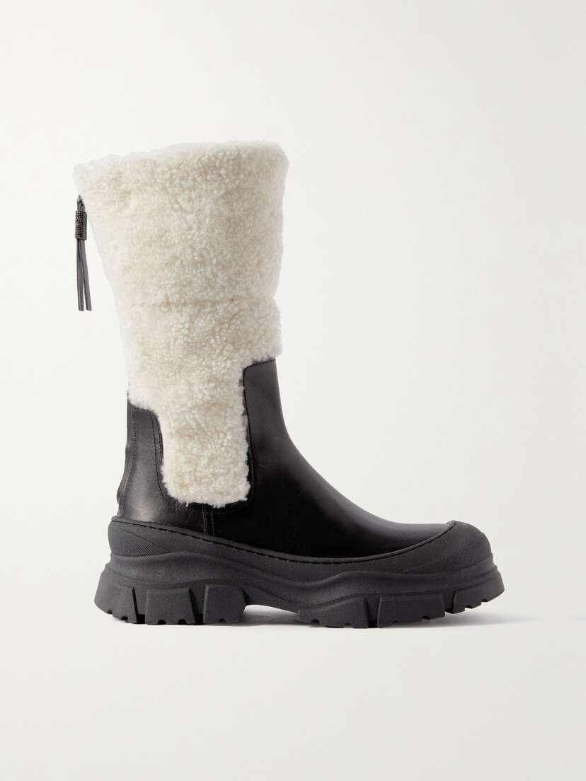 Brunello Cucinelli Shearling And Leather Ankle Boots