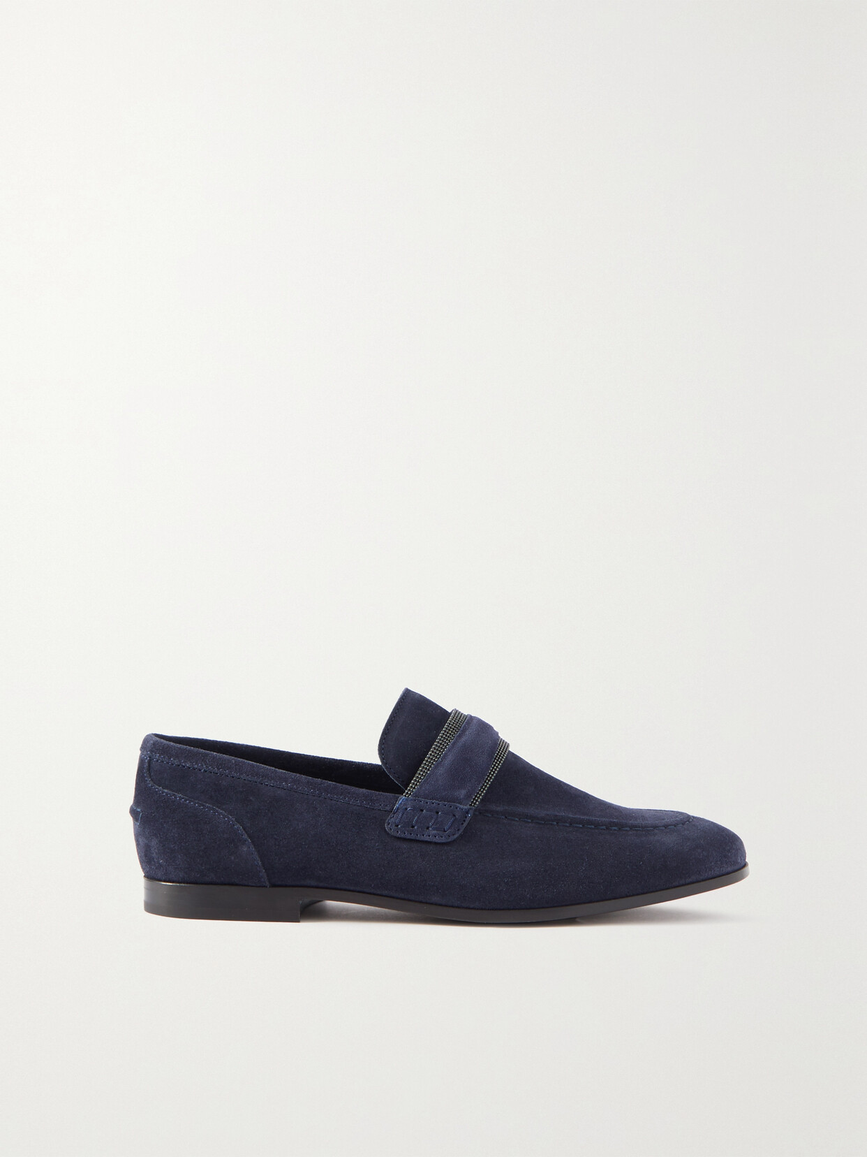 Shop Brunello Cucinelli Bead-embellished Suede Loafers In Blue