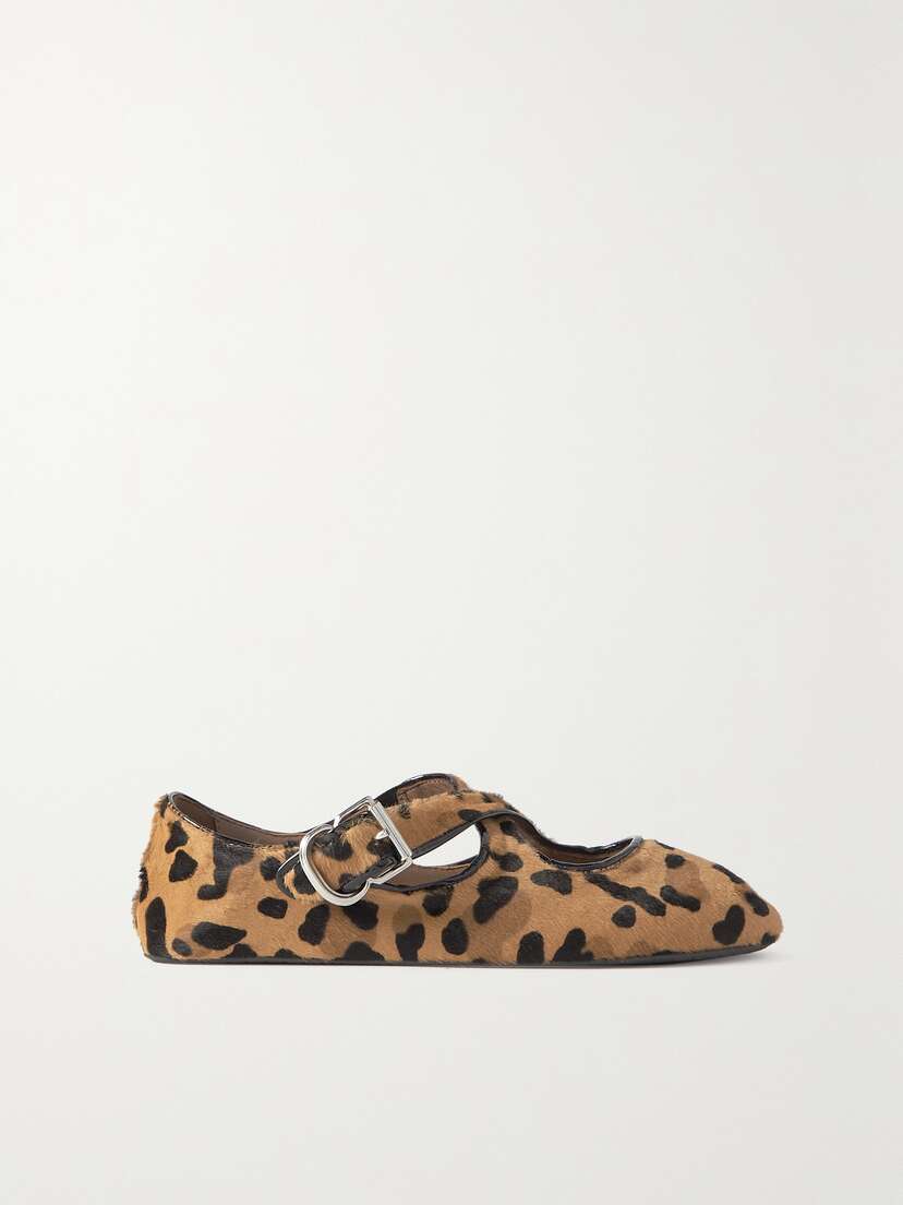 Alaïa Criss Cross Patent-leather Trimmed Leopard-print Calf Hair Ballet Flats