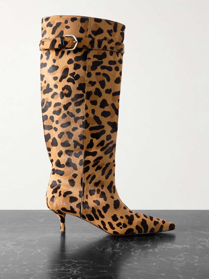Alaïa 55 Cutout Leopard-print Suede Knee Boots