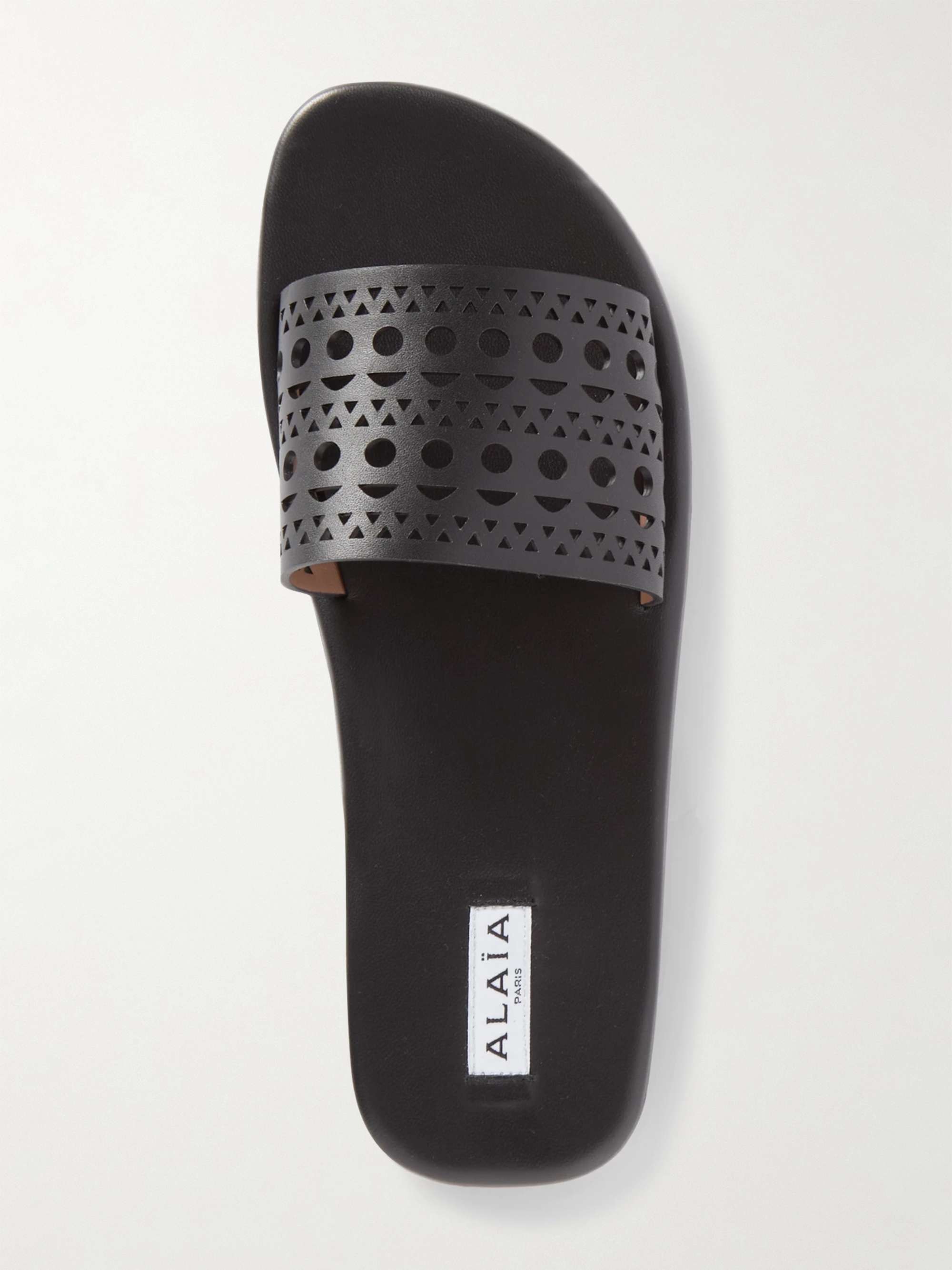 ALAIA レーザーカット ブラックレザー スライド 読ま メンズサンダル EUR43