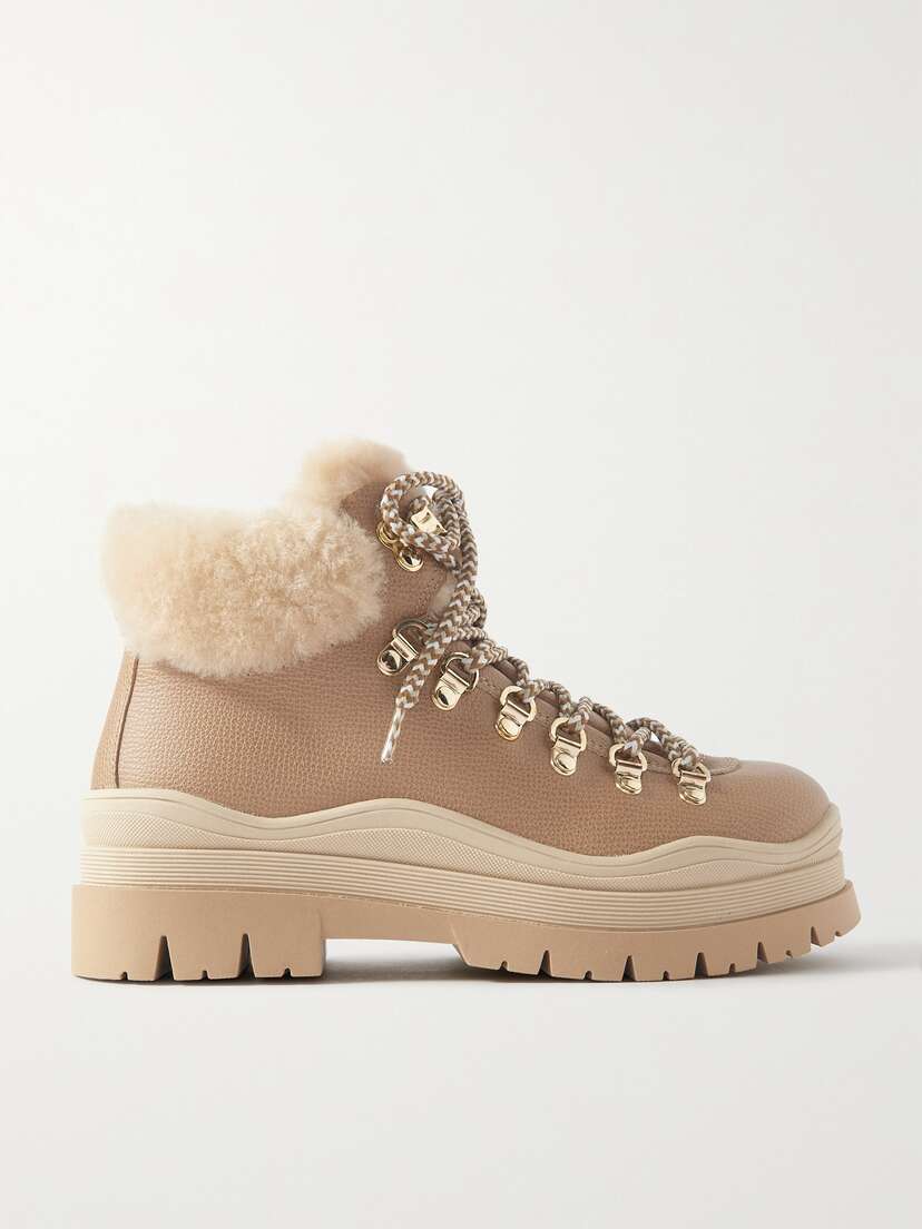 Bogner Arosa Shearling-trimmed Textured-leather Hiking Boots