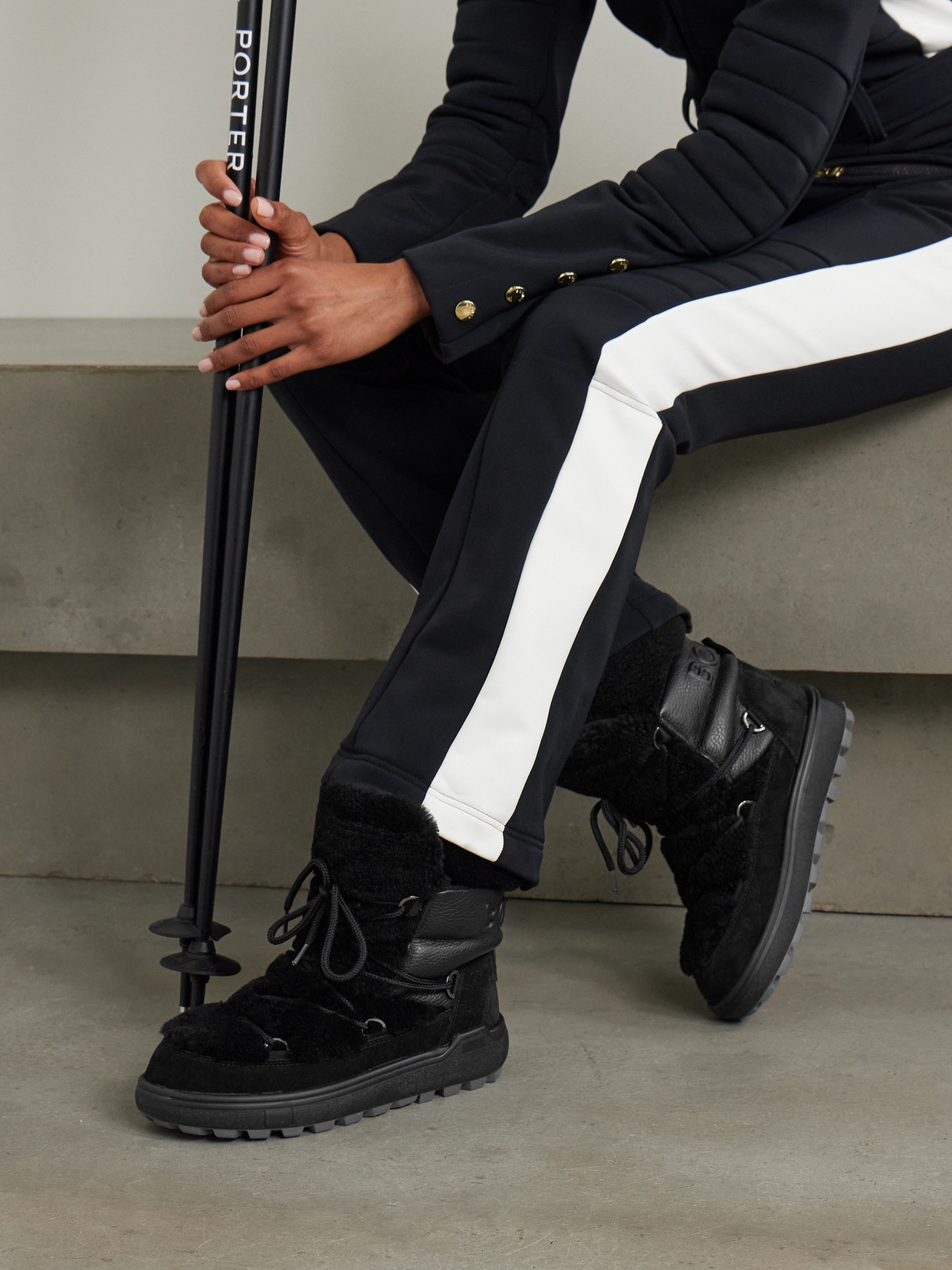 Bogner Chamonix Shearling, Leather And Suede Snow Boots In Black