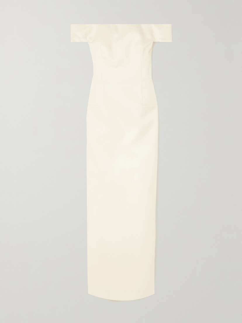 Gabriela Hearst + Net Sustain Sloane Off-the-shoulder Organic Wool And Silk-blend Maxi Dress