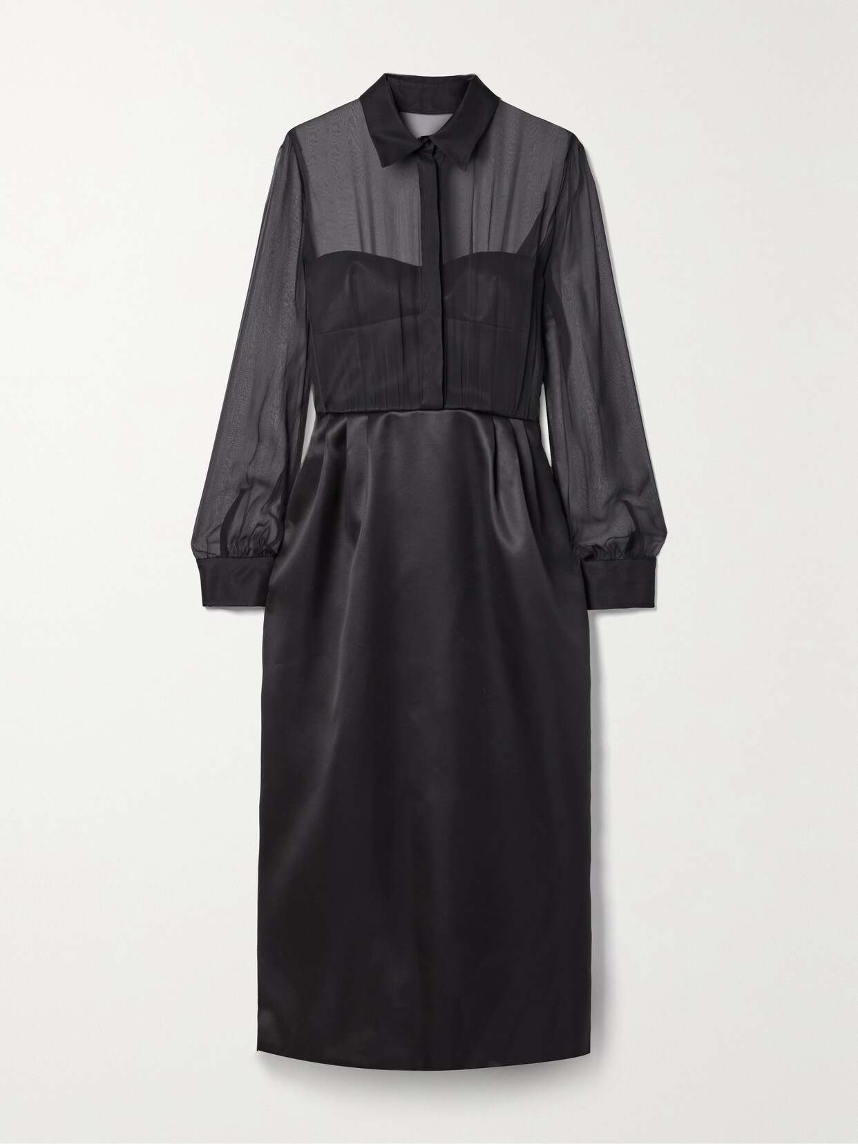 Gabriela Hearst Beatrice Layered Organic Wool And Silk-blend Satin-twill And Silk-chiffon Midi Dress In Black