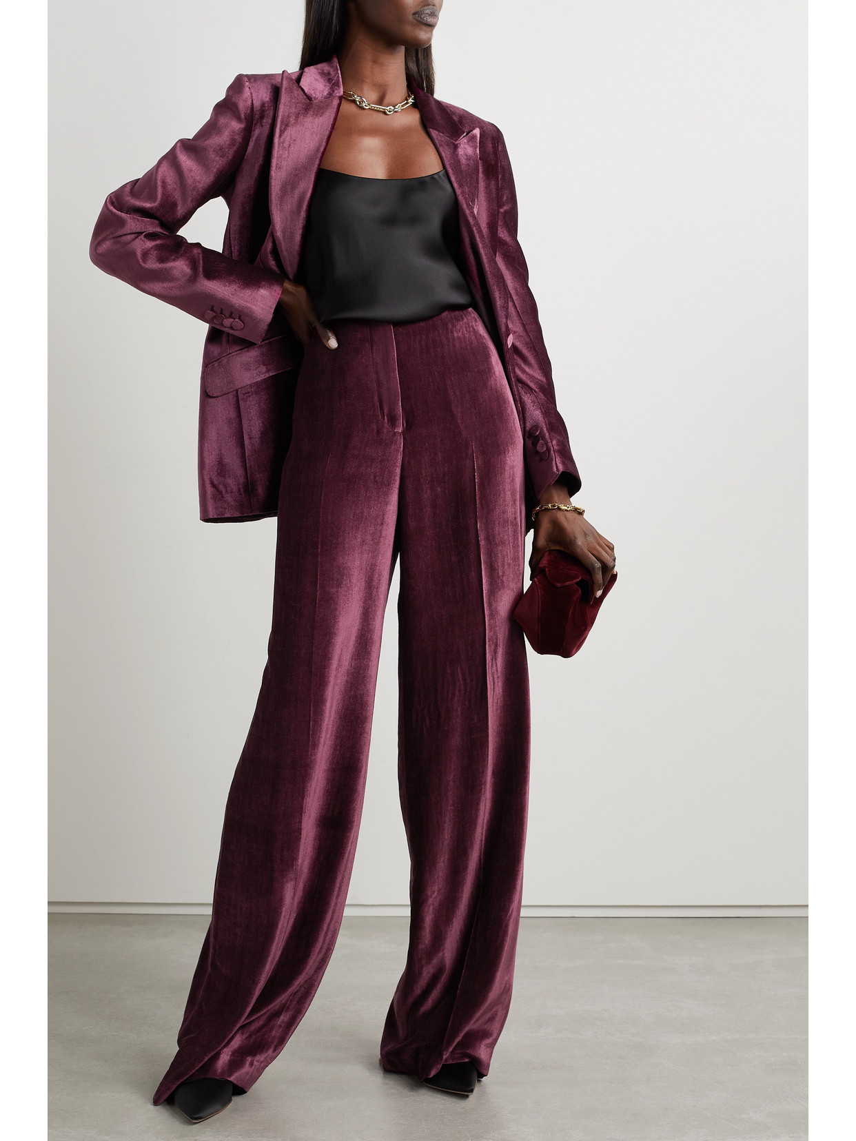 Shop Gabriela Hearst + Net Sustain Boyne Organic Silk-velvet Wide-leg Pants In Red