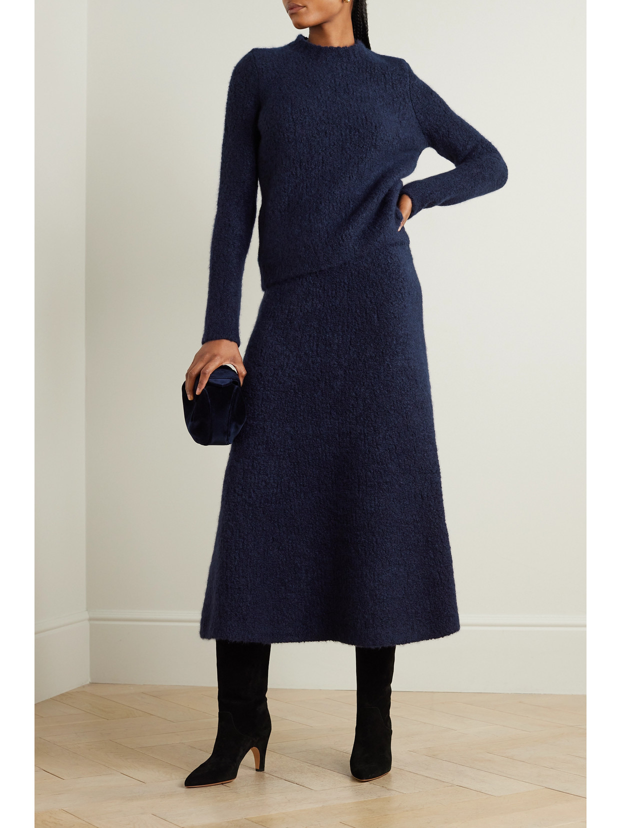 Gabriela Hearst Pablo Cashmere And Silk-blend Bouclé Midi Skirt In Blue