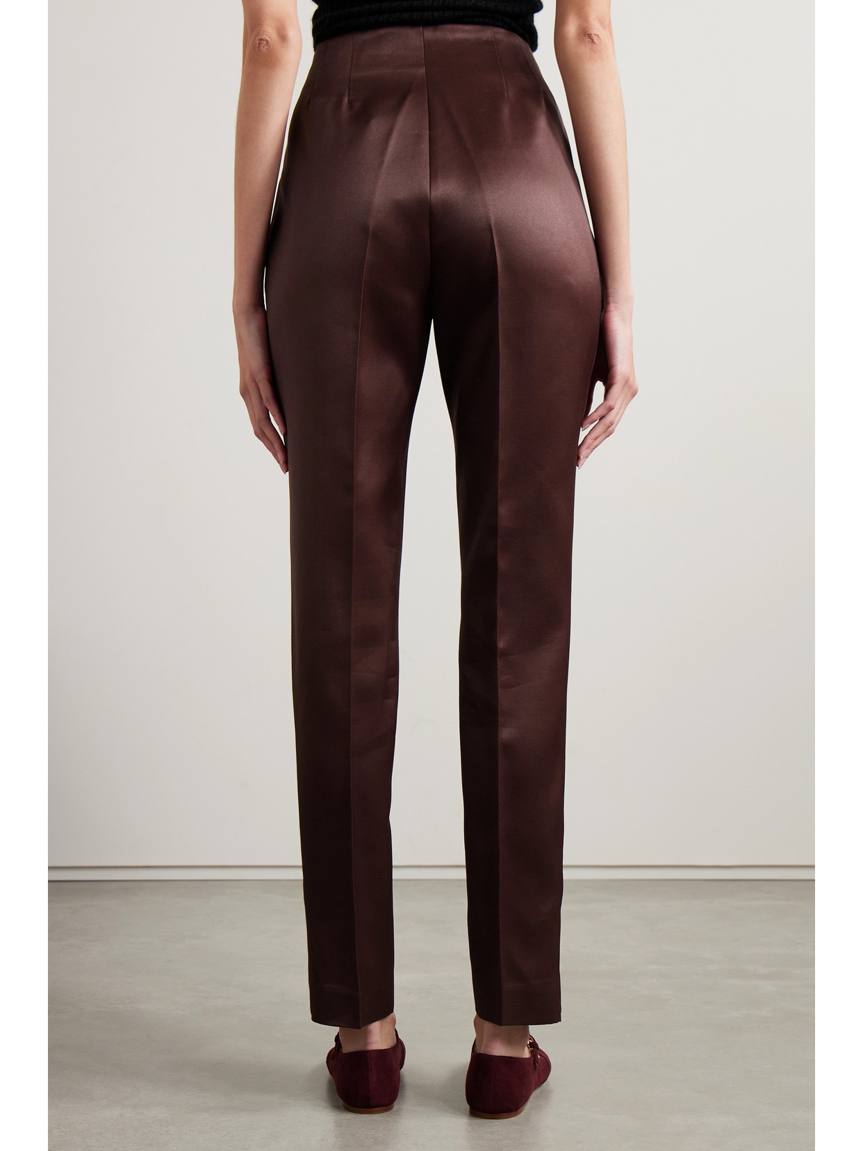 Gabriela Hearst Masto Organic Wool And Silk-blend Satin Tapered Pants In Burgundy