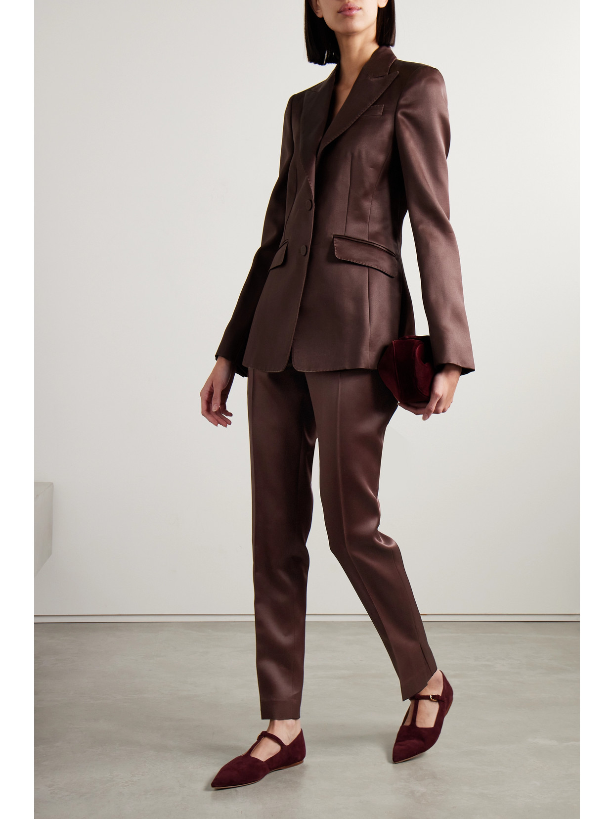 Gabriela Hearst Masto Organic Wool And Silk-blend Satin Tapered Pants In Burgundy