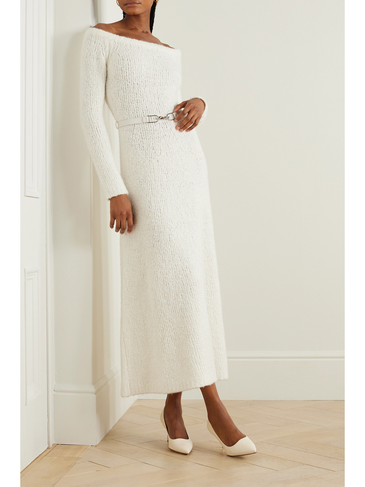 Gabriela Hearst + Net Sustain Gertrude Belted Organic Cashmere And Silk-blend Bouclé Maxi Dress In Ivory