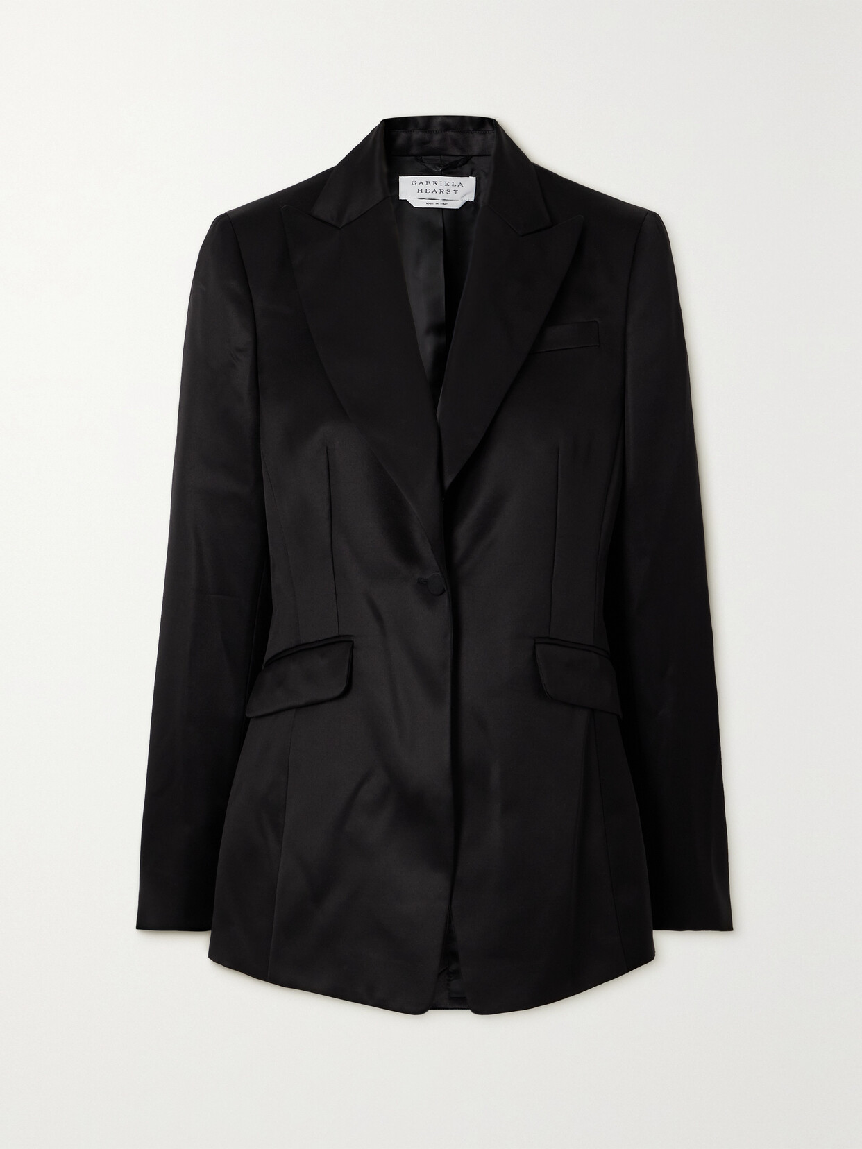 Gabriela Hearst + Net Sustain Serge Embellished Organic Wool And Silk-blend Satin Blazer In Black