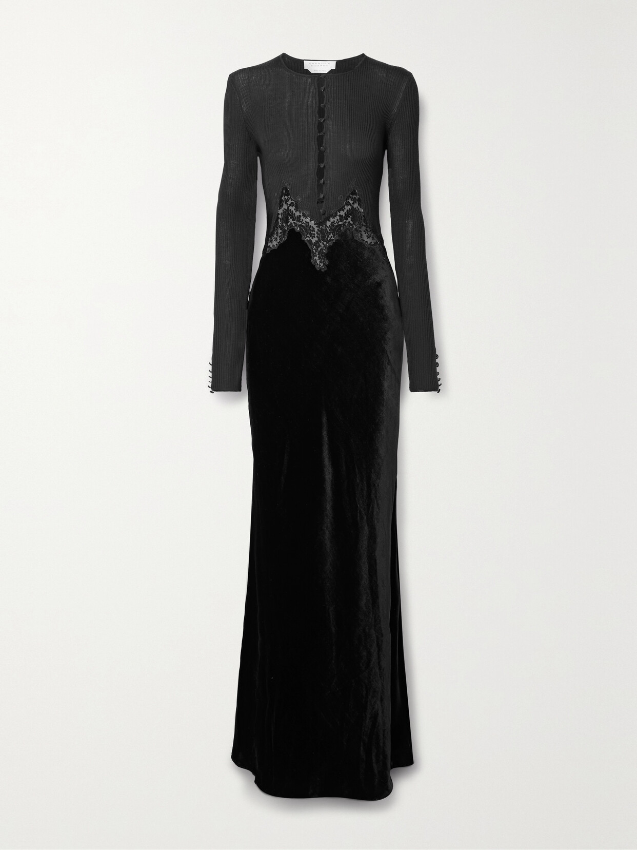 Gabriela Hearst + Net Sustain Abbey Lace-trimmed Silk-velvet And Cashmere And Silk-blend Maxi Dress In Black