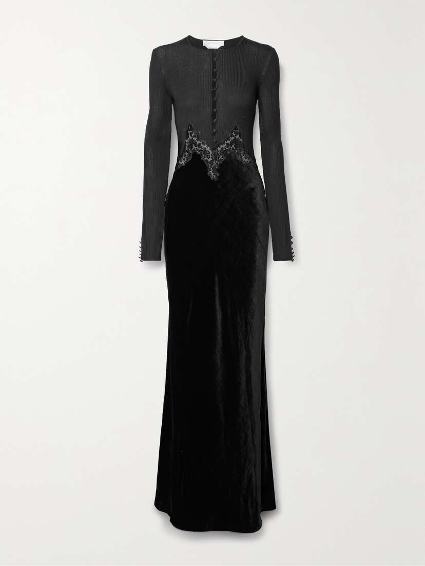 Gabriela Hearst + Net Sustain Abbey Lace-trimmed Silk-velvet And Cashmere And Silk-blend Maxi Dress