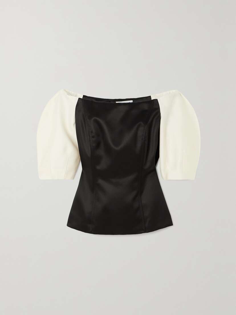 Gabriela Hearst + Net Sustain Ellen Off-the-shoulder Organic Wool And Silk-blend Twill Top
