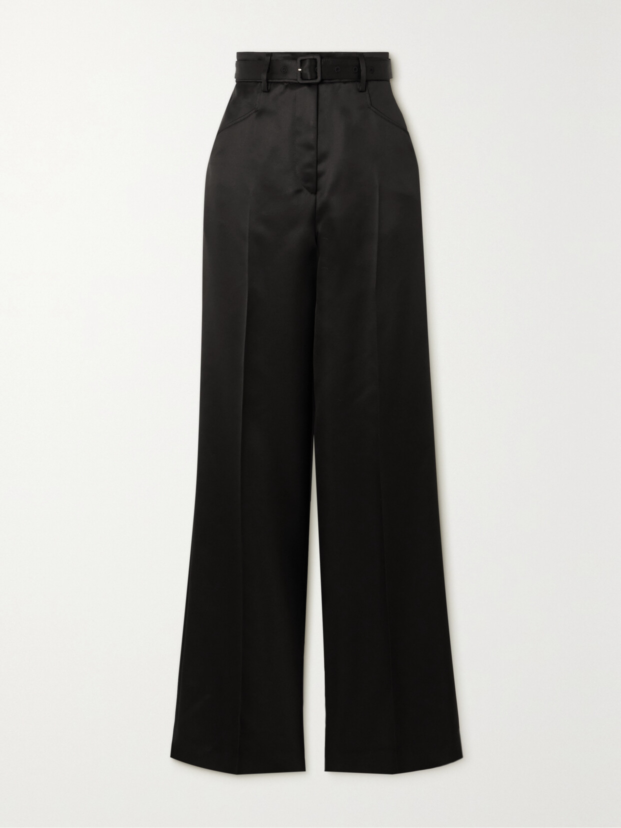 Shop Gabriela Hearst Norman Belted Wool And Silk-blend Straight-leg Pants In Black