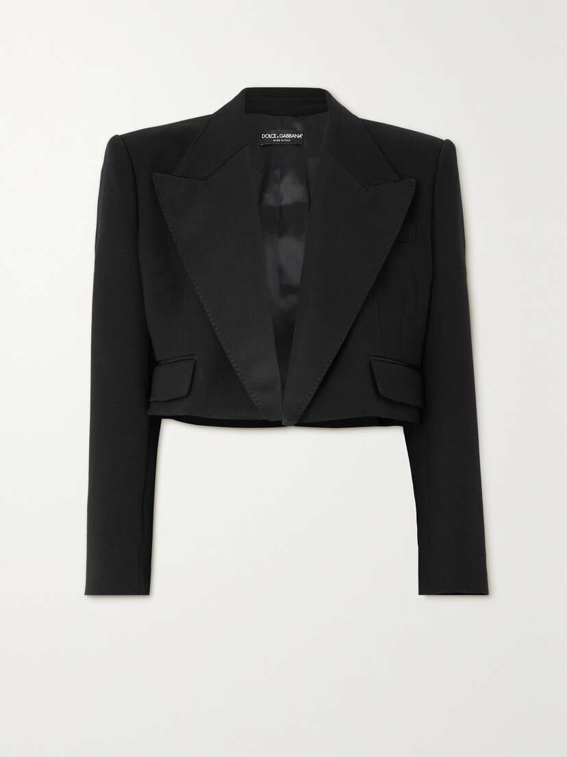 Dolce & Gabbana Cropped Satin-trimmed Wool-blend Blazer