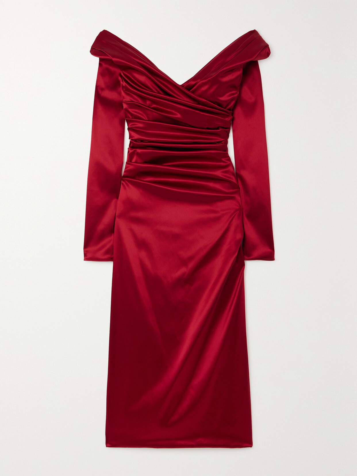 Dolce & Gabbana Off-the-shoulder Pleated Satin Midi Dress In Red