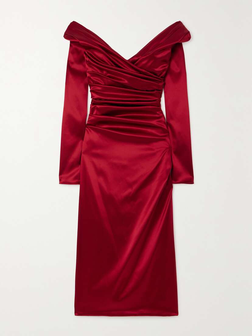 Dolce & Gabbana Off-the-shoulder Pleated Satin Midi Dress