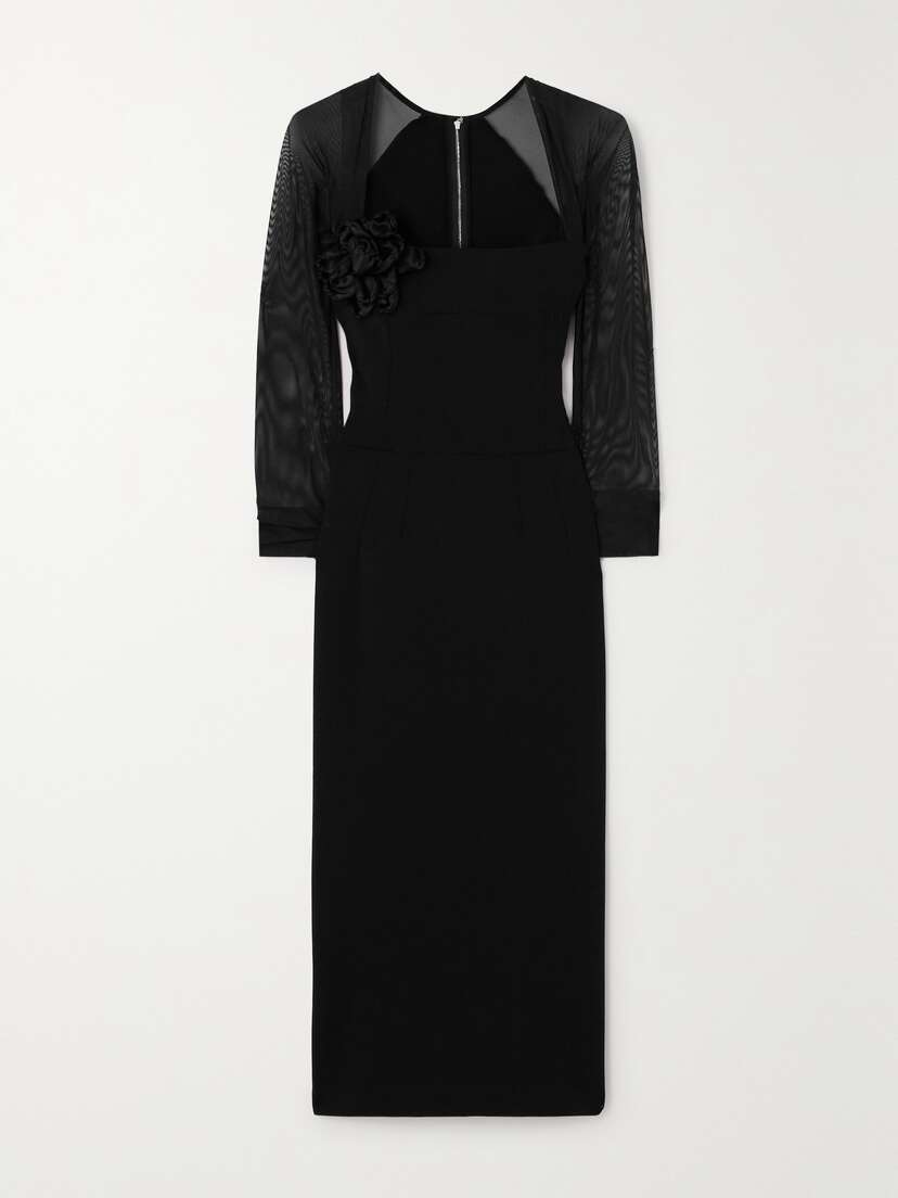 Dolce & Gabbana Appliquéd Tulle-trimmed Stretch-jersey Midi Dress