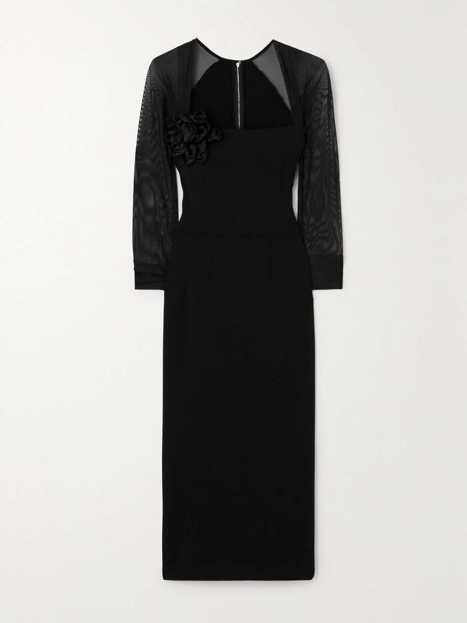 appliquéd tulle-trimmed stretch-jersey midi dress