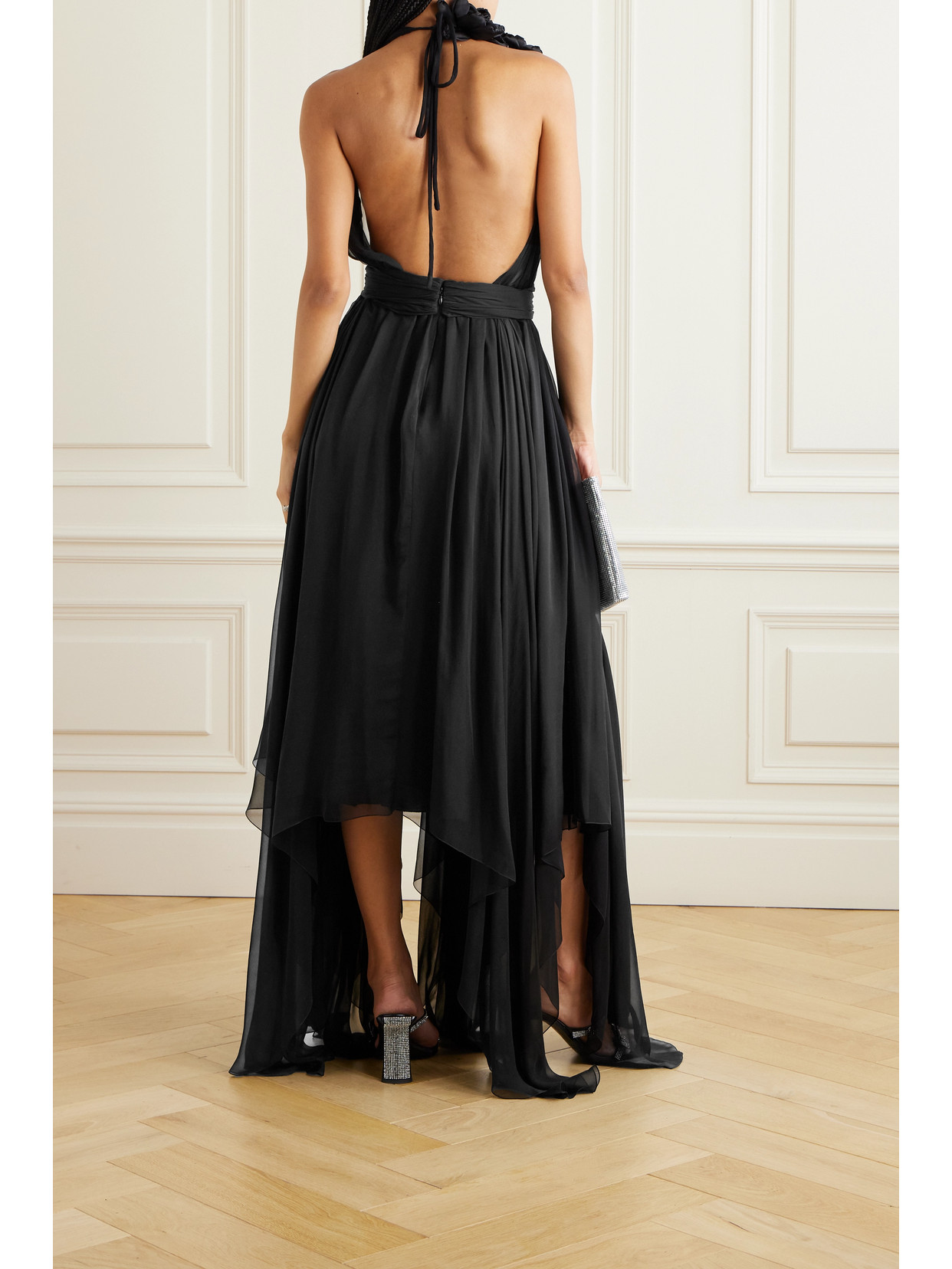 Dolce & Gabbana Appliquéd Chiffon And Crepe De Chine Gown In Black
