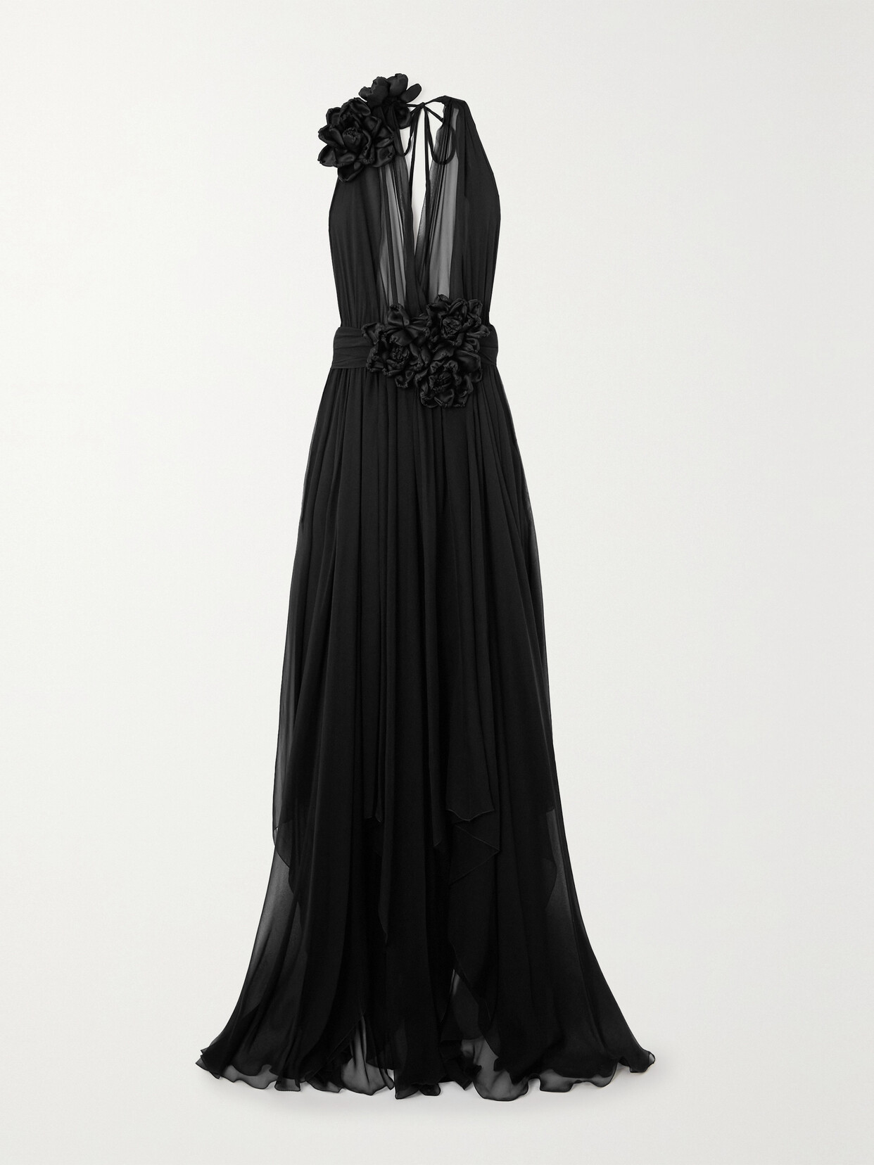 Shop Dolce & Gabbana Appliquéd Chiffon And Crepe De Chine Gown In Black