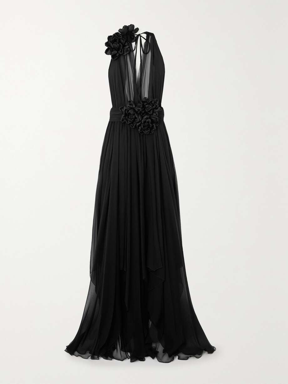 appliquéd chiffon and crepe de chine gown