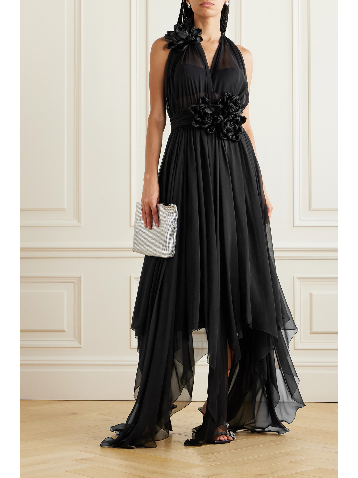 Dolce & Gabbana Appliquéd Chiffon And Crepe De Chine Gown In Black