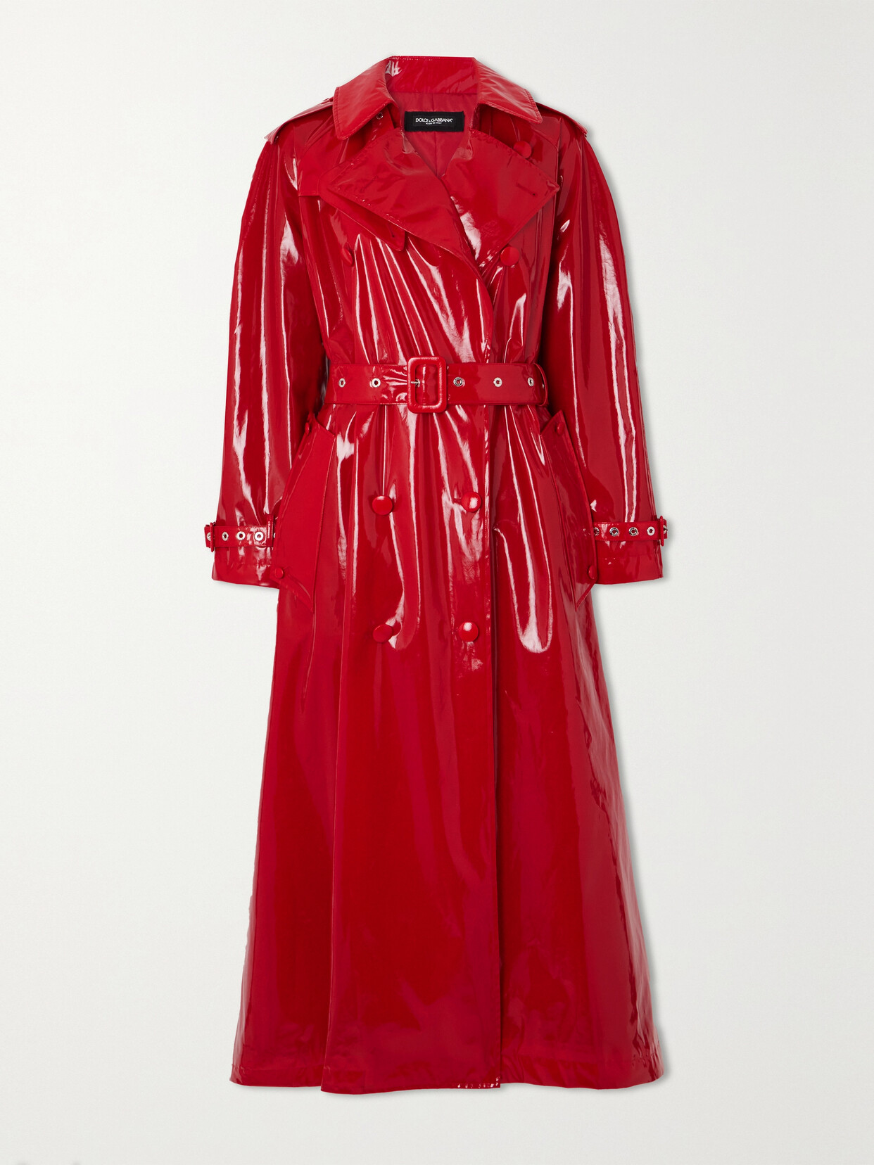 Dolce & Gabbana Double-breasted Patent Faux Leather Coat In Red