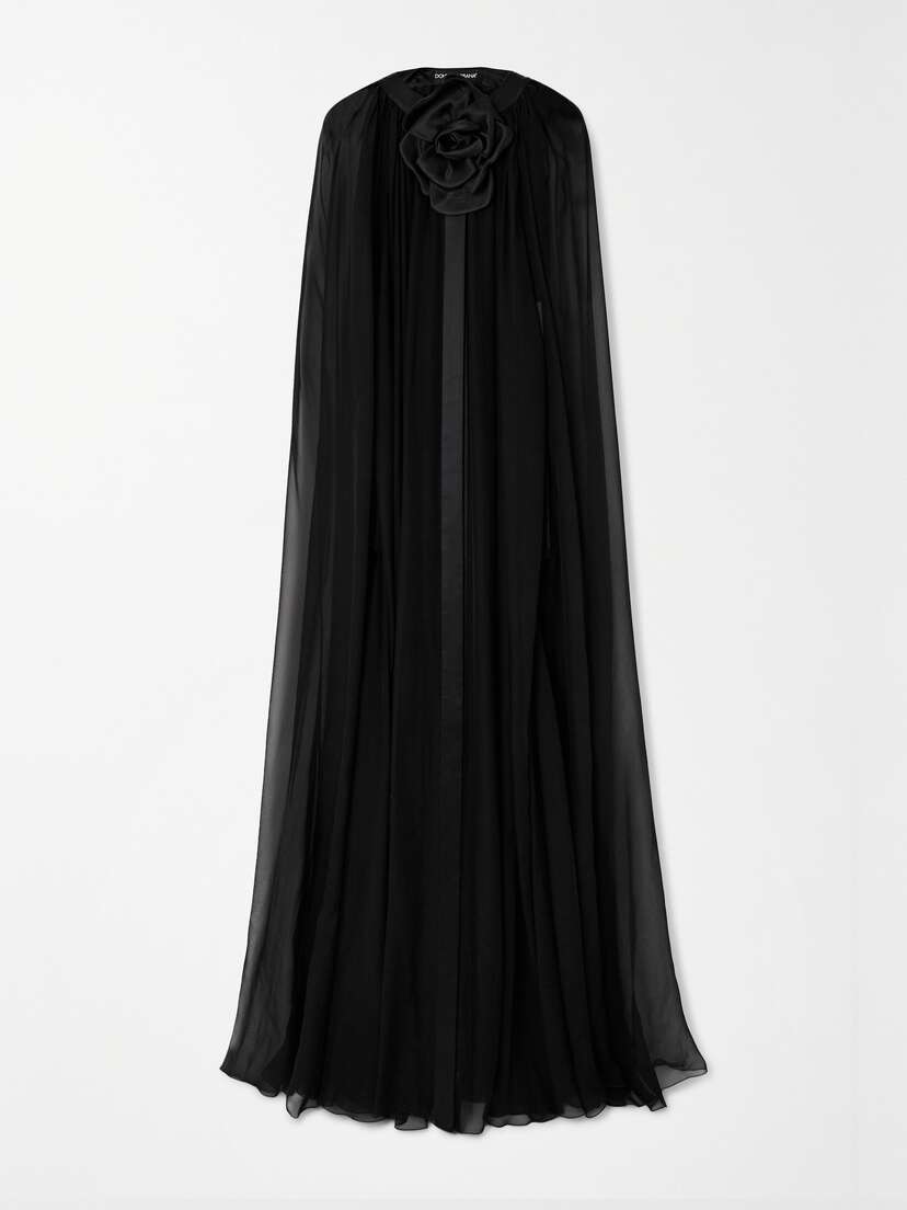 Dolce & Gabbana Embellished Satin-trimmed Silk-chiffon Cape