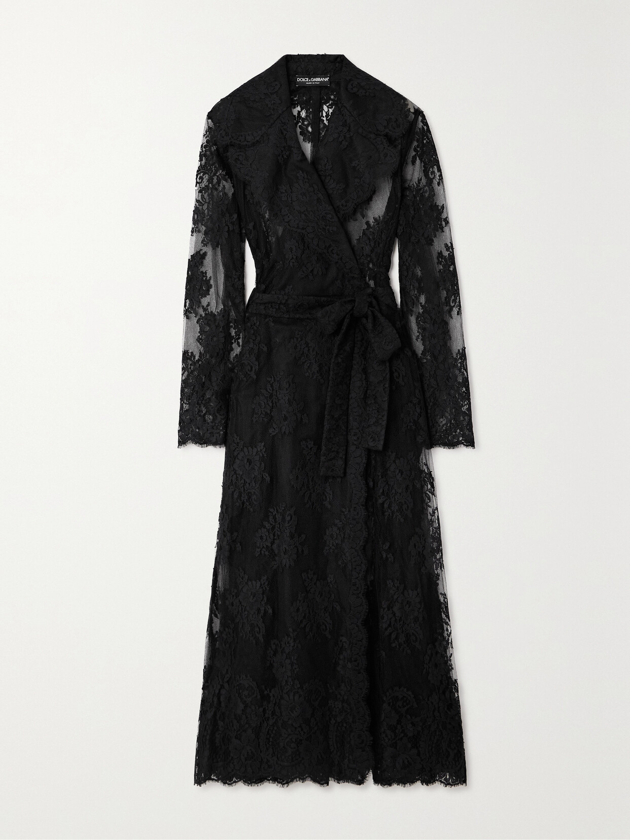 Shop Dolce & Gabbana Belted Chantilly Lace Trench Coat In Black