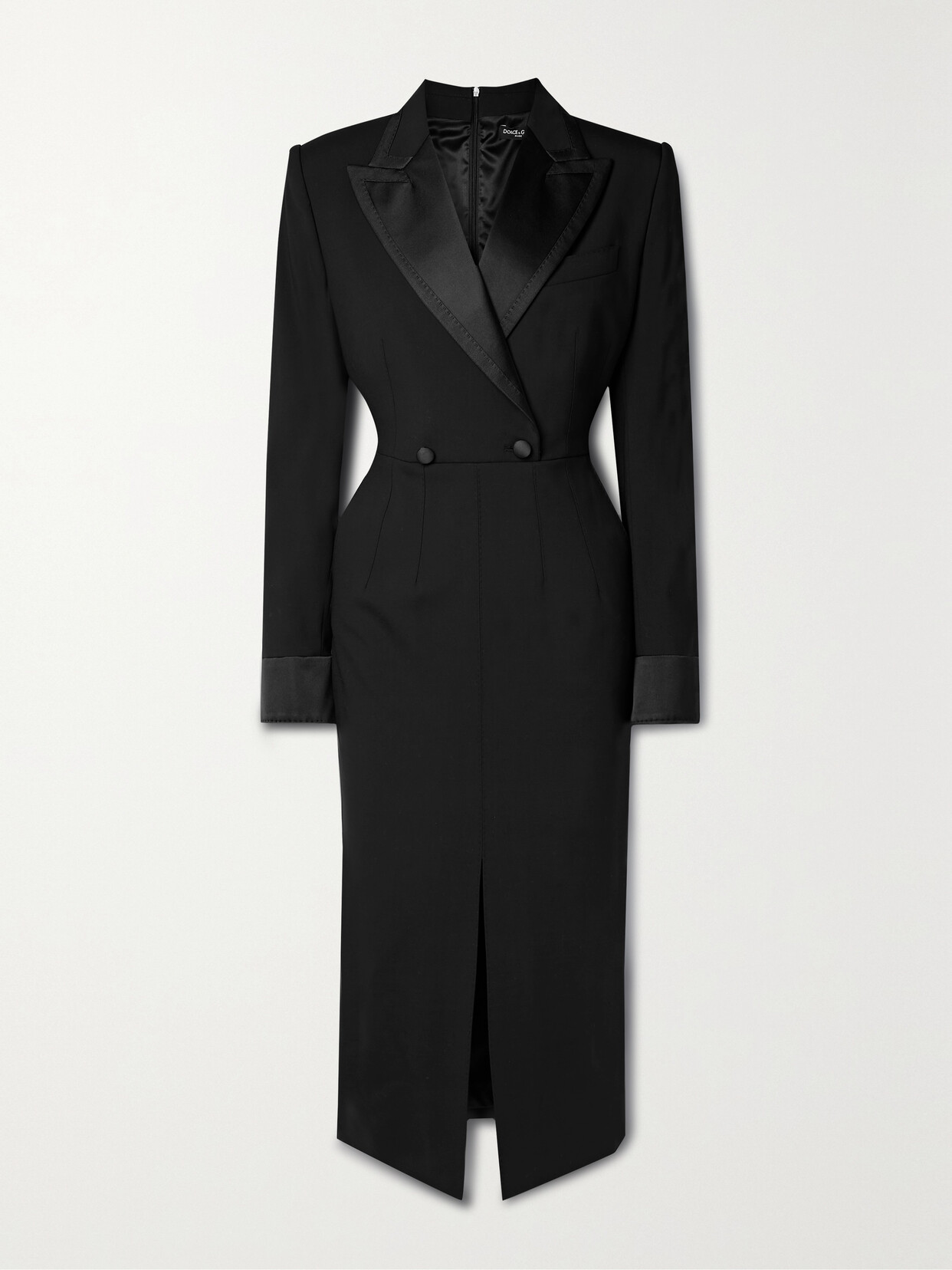 Dolce & Gabbana Grosgrain And Satin-trimmed Wool-blend Midi Dress In Black