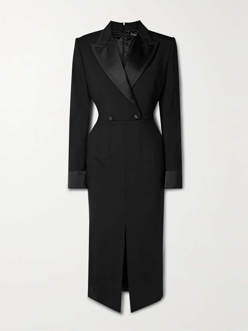 Dolce & Gabbana Grosgrain And Satin-trimmed Wool-blend Midi Dress