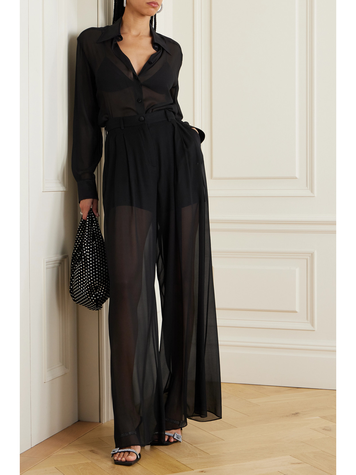 Shop Dolce & Gabbana Silk-chiffon Wide-leg Pants In Black