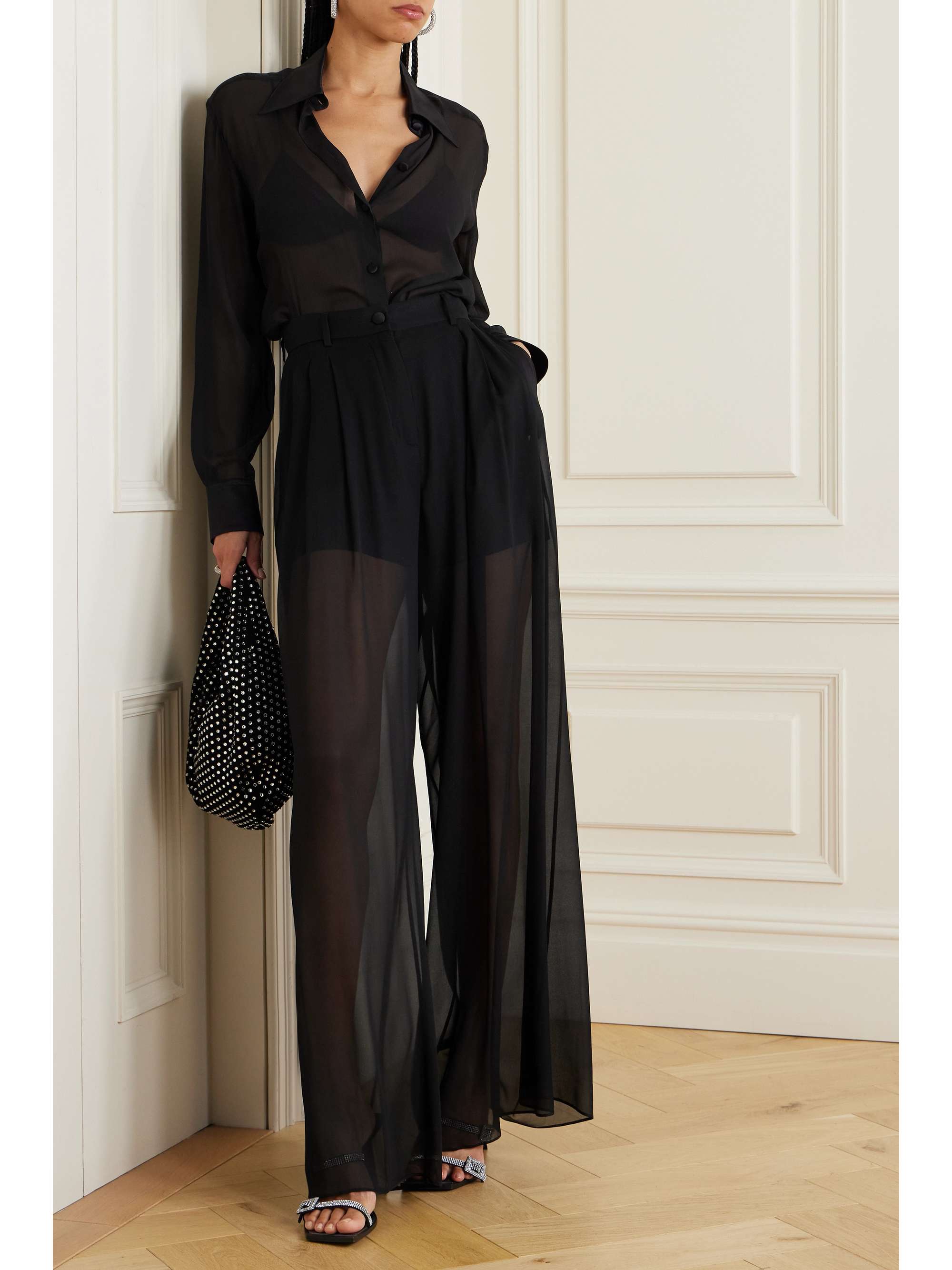 Silk-chiffon wide-leg pants