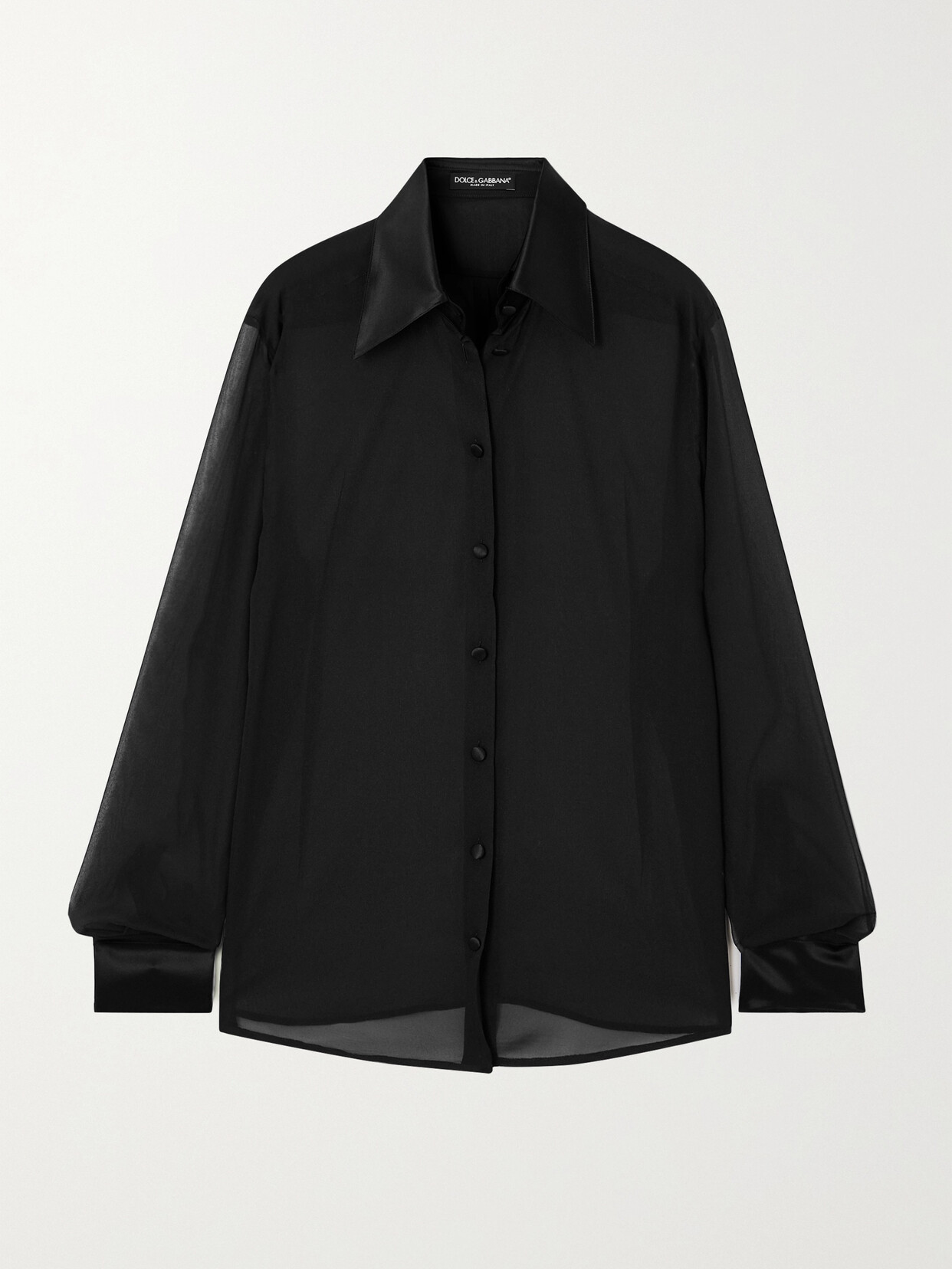 Dolce & Gabbana Satin-trimmed Silk-chiffon Shirt In Black