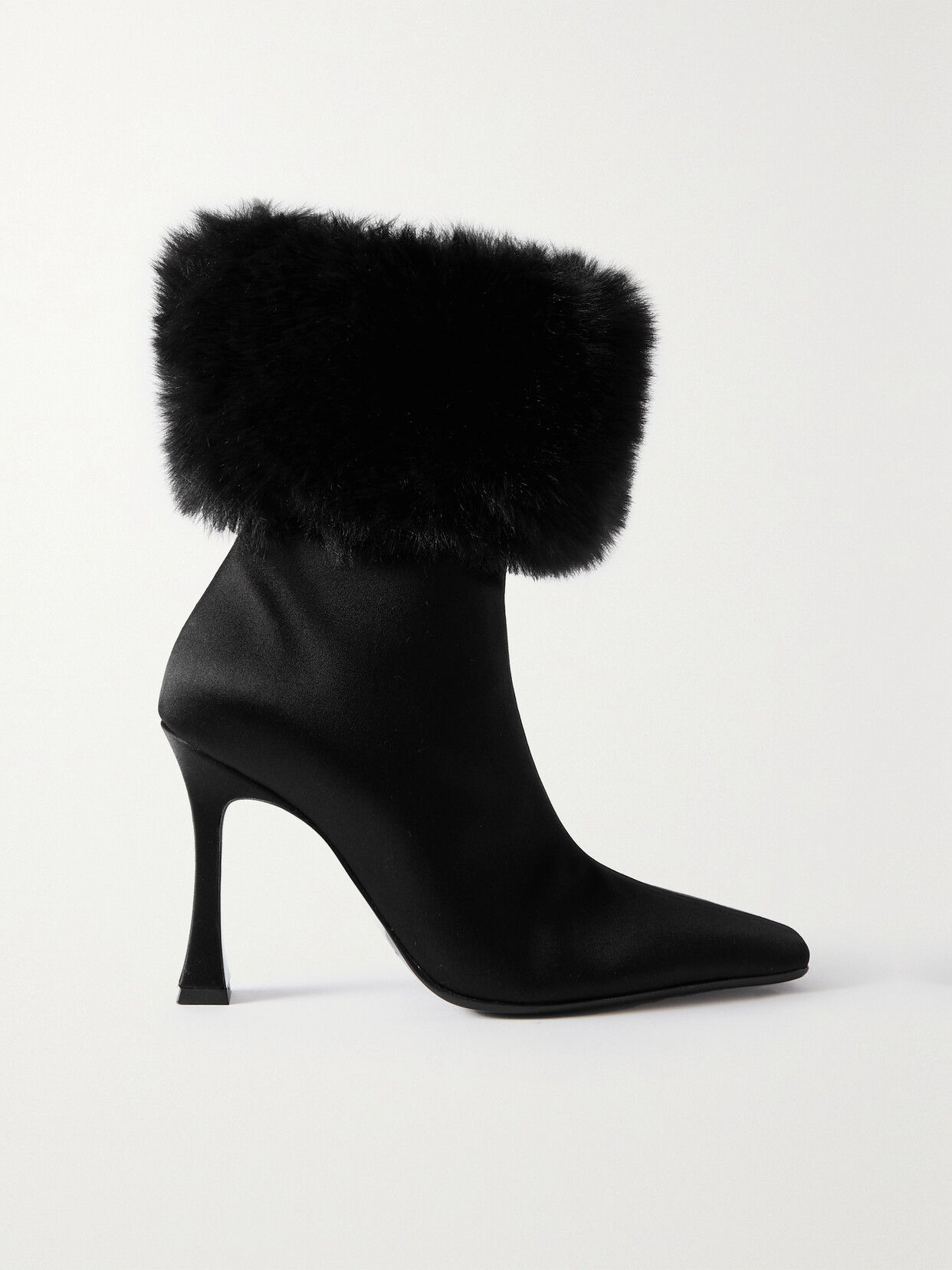 MAGDA BUTRYM FAUX FUR-TRIMMED SATIN ANKLE BOOTS