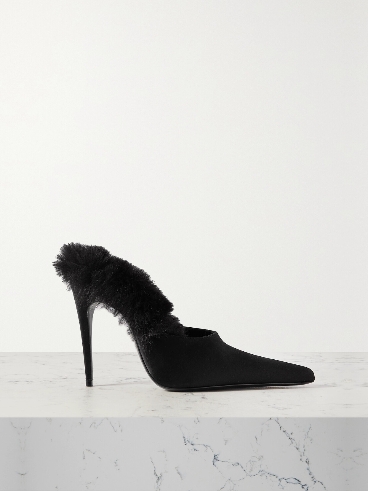 Magda Butrym - Faux Fur-lined Satin Mules - Black