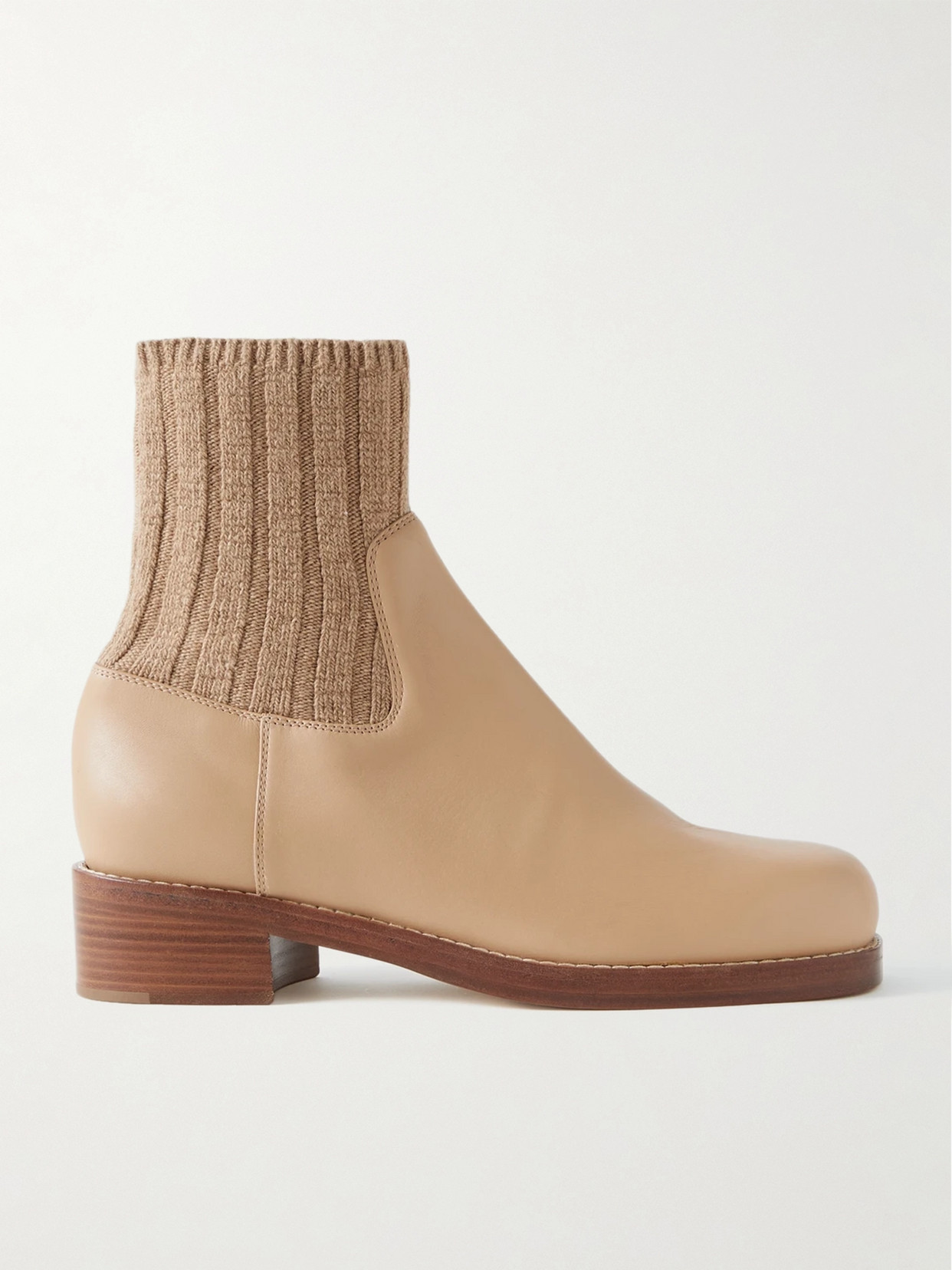 Gabriela Hearst Hobbes Ribbed Cashmere-trimmed Leather Chelsea Boots In Neutrals