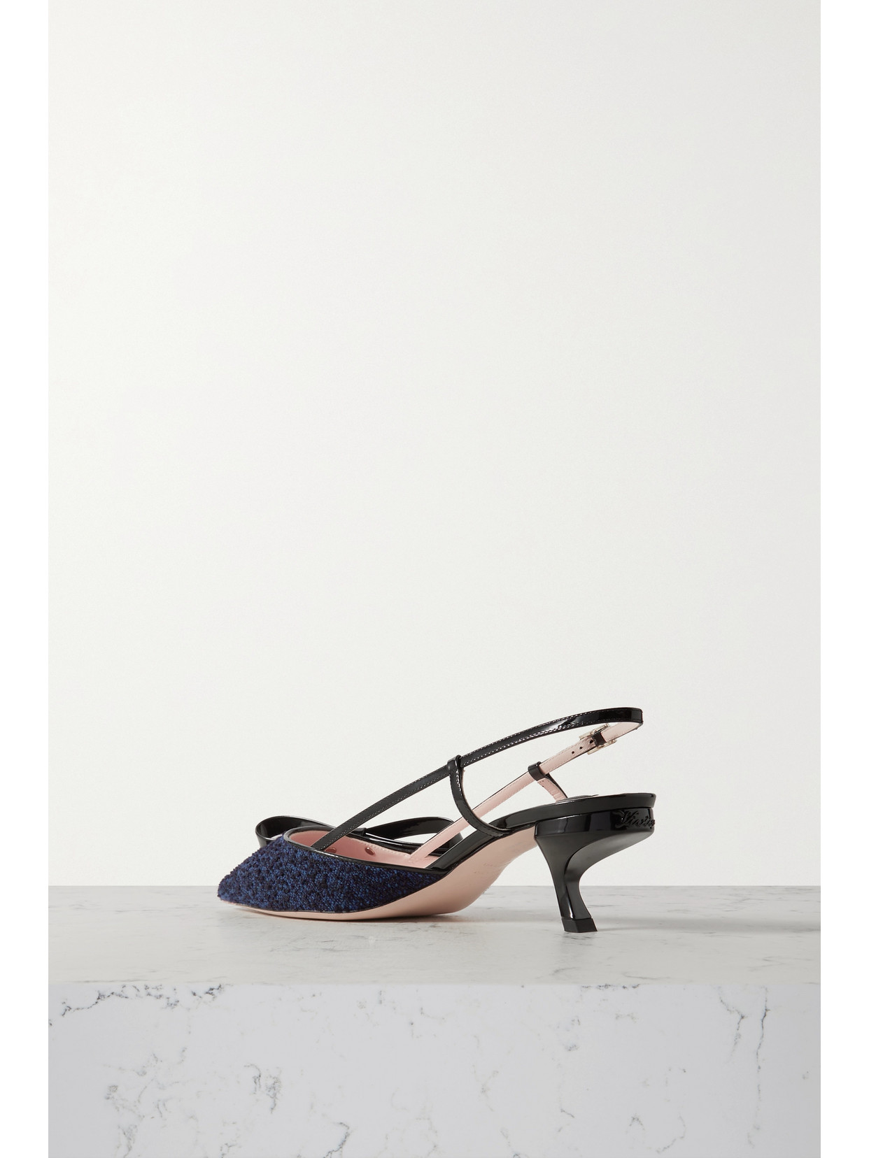 Shop Roger Vivier Virgule Patent-leather And Bouclé-tweed Slingback Pumps In Blue