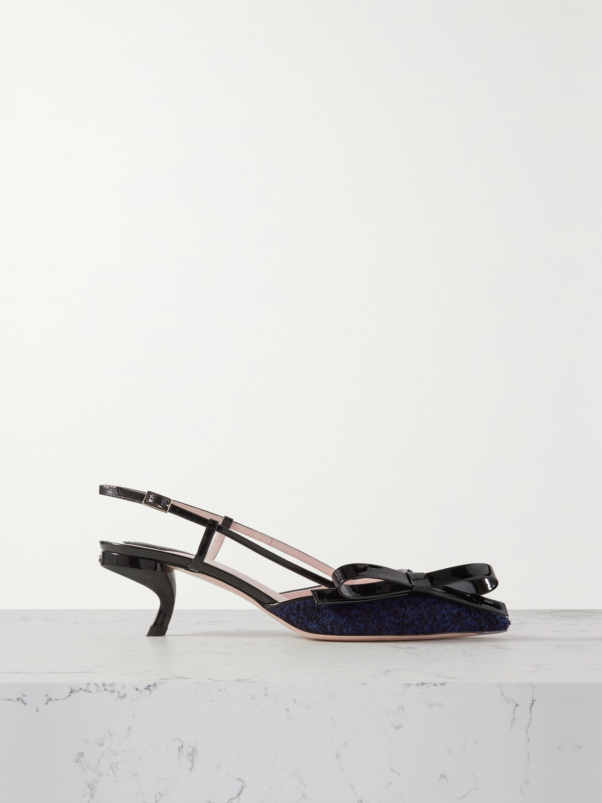 Shop Roger Vivier Virgule Patent-leather And Bouclé-tweed Slingback Pumps In Blue