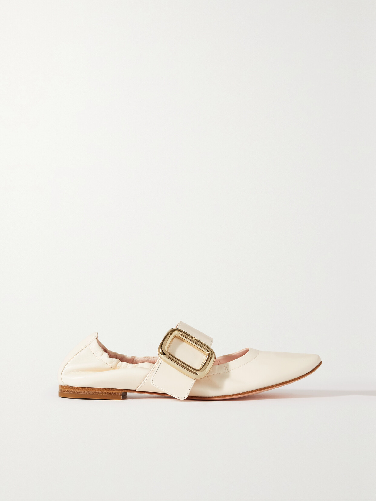 Roger Vivier Viv' Choc Babies Buckled Leather Ballet Flats In Cream